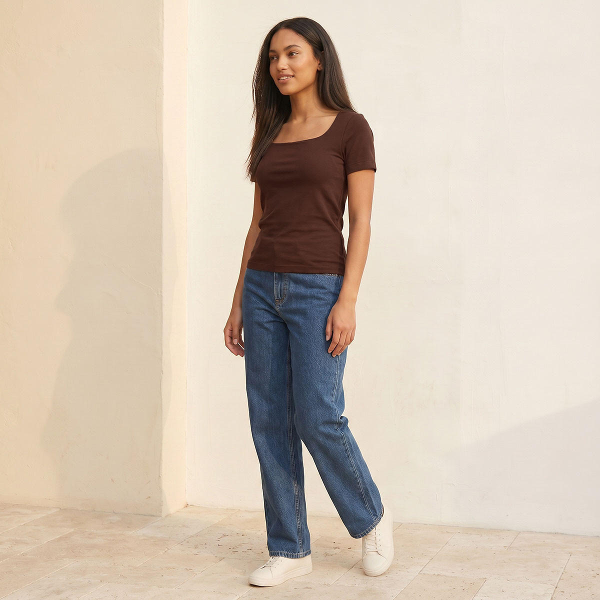 تيشيرت قصة ضيقة بياقة مربعة بدون درزات من سبلاش يوث-women-clothing-tshirts-image-3