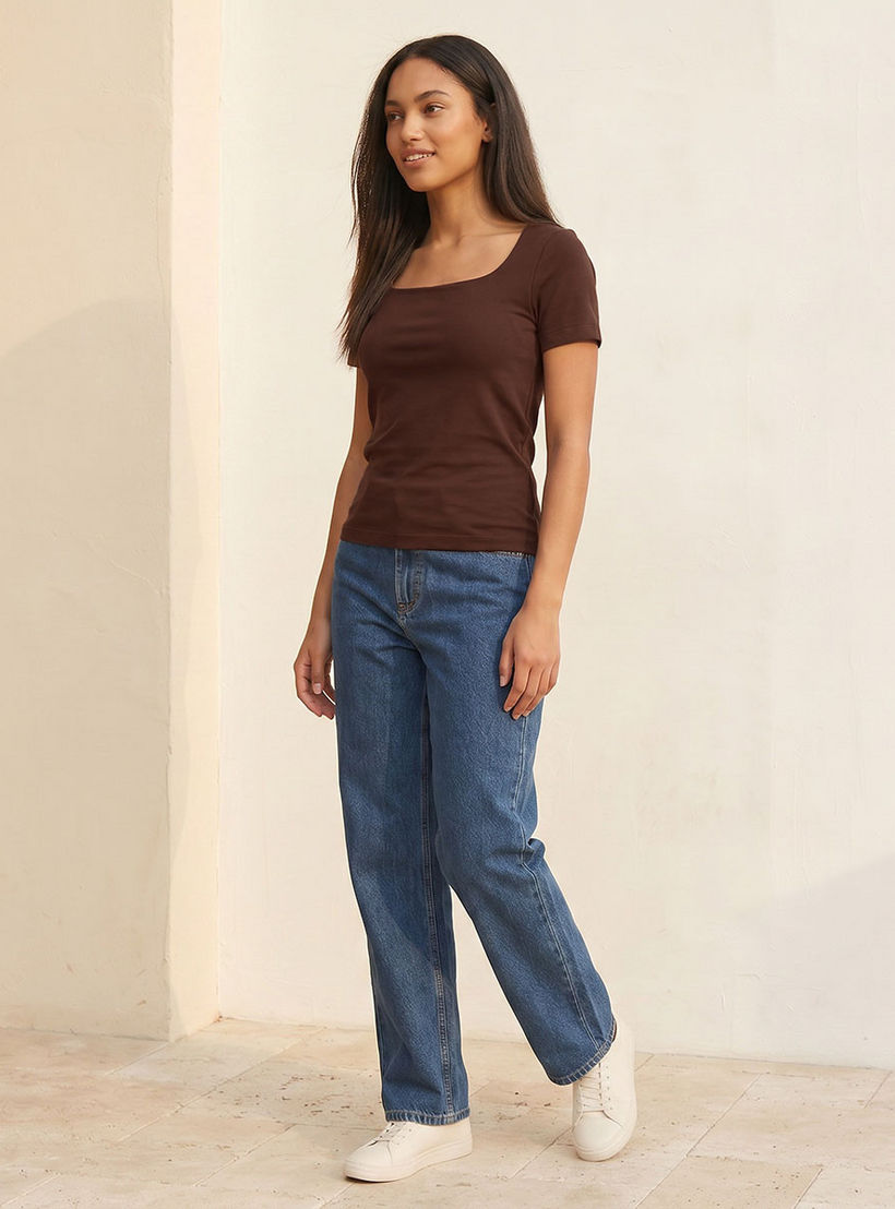 تيشيرت قصة ضيقة بياقة مربعة بدون درزات من سبلاش يوث-women-clothing-tshirts-image-3