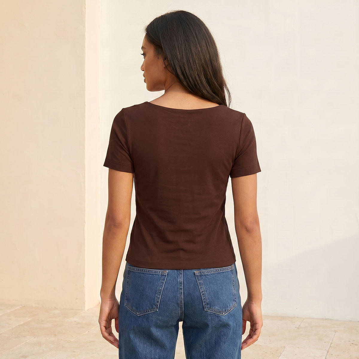 تيشيرت قصة ضيقة بياقة مربعة بدون درزات من سبلاش يوث-women-clothing-tshirts-image-4