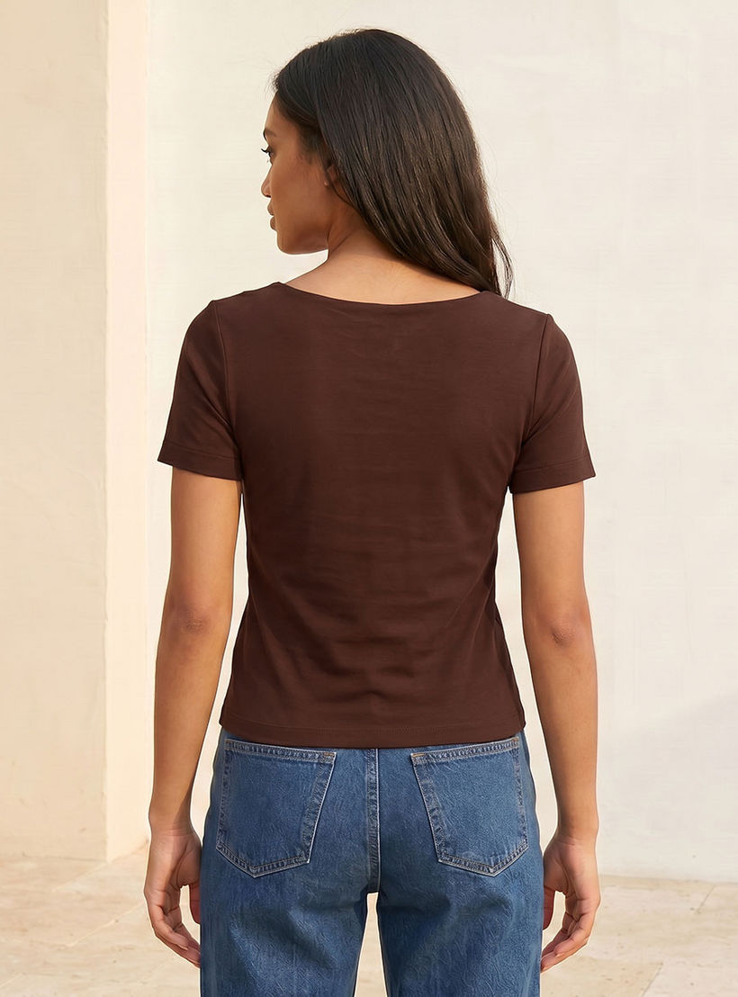 تيشيرت قصة ضيقة بياقة مربعة بدون درزات من سبلاش يوث-women-clothing-tshirts-image-4