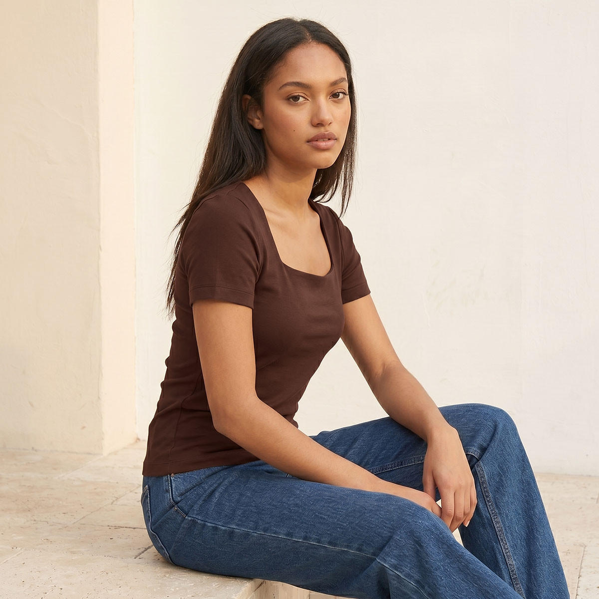 تيشيرت قصة ضيقة بياقة مربعة بدون درزات من سبلاش يوث-women-clothing-tshirts-image-5