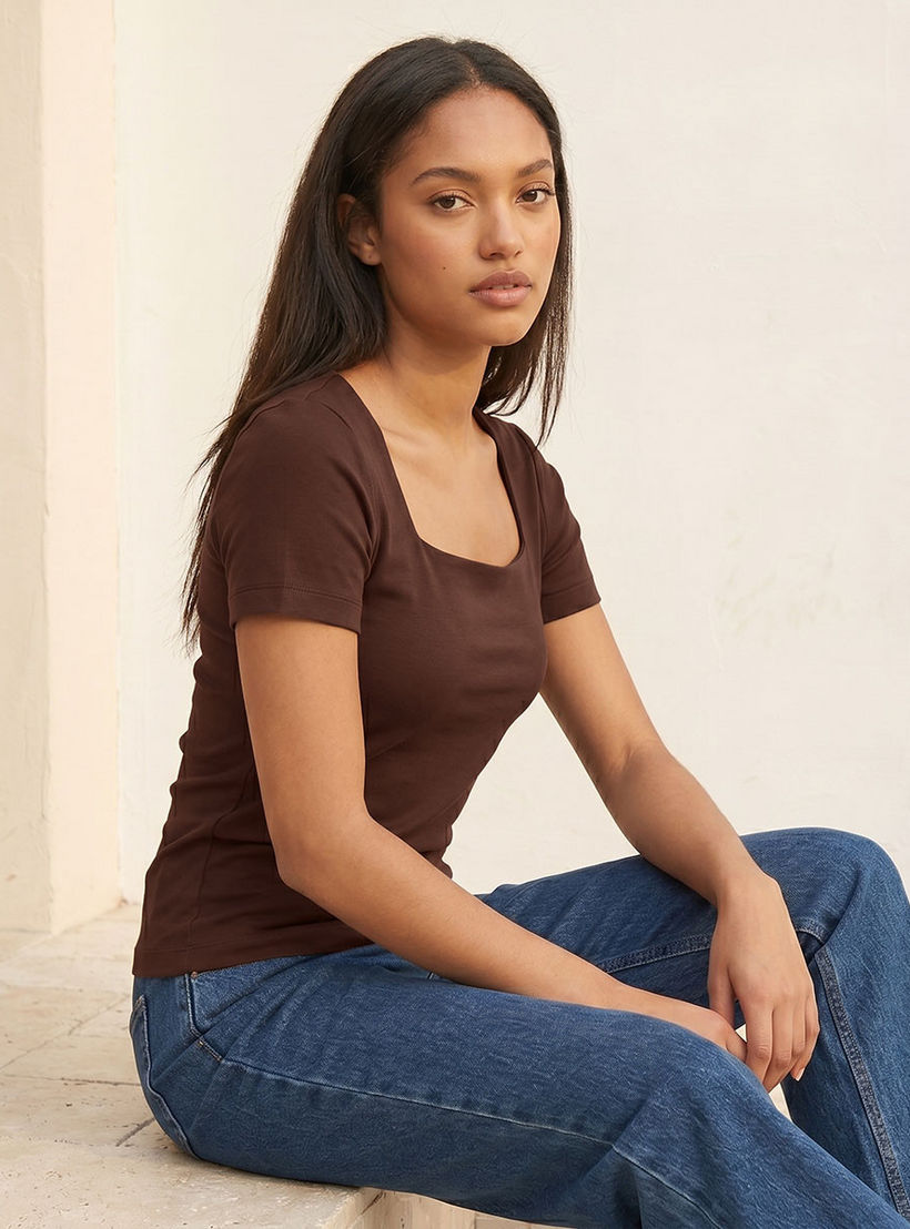 تيشيرت قصة ضيقة بياقة مربعة بدون درزات من سبلاش يوث-women-clothing-tshirts-image-5