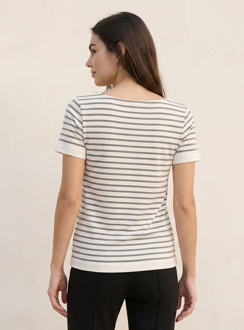 تيشيرت مقلم بقصة ضيقة وياقة مريعة بدون درزات من سبلاش يوث-women-clothing-tshirts-image-4