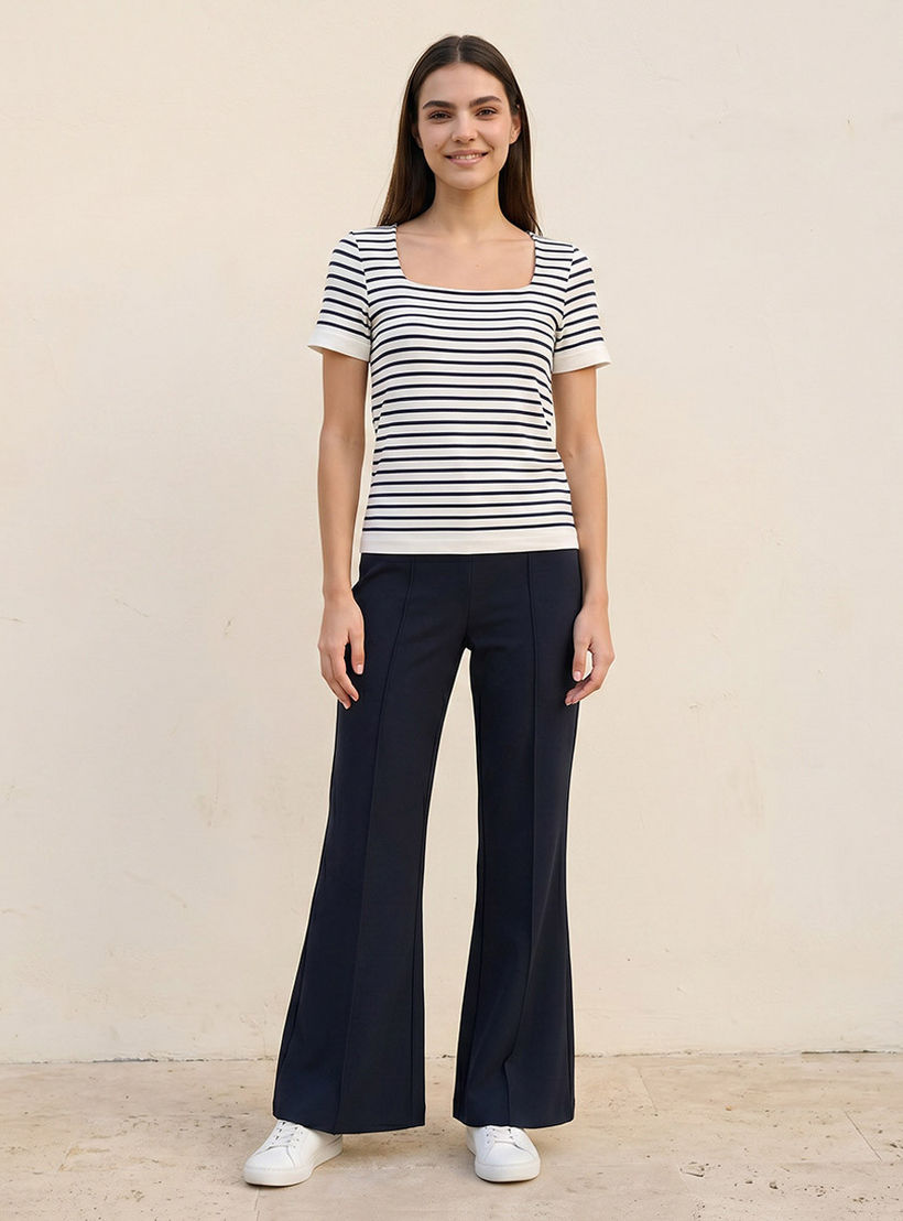 تيشيرت مقلم بقصة ضيقة وياقة مريعة بدون درزات من سبلاش يوث-women-clothing-tshirts-image-3