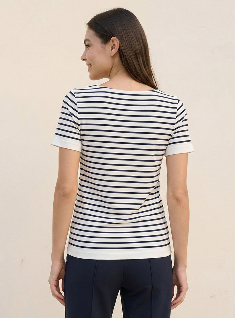 تيشيرت مقلم بقصة ضيقة وياقة مريعة بدون درزات من سبلاش يوث-women-clothing-tshirts-image-4
