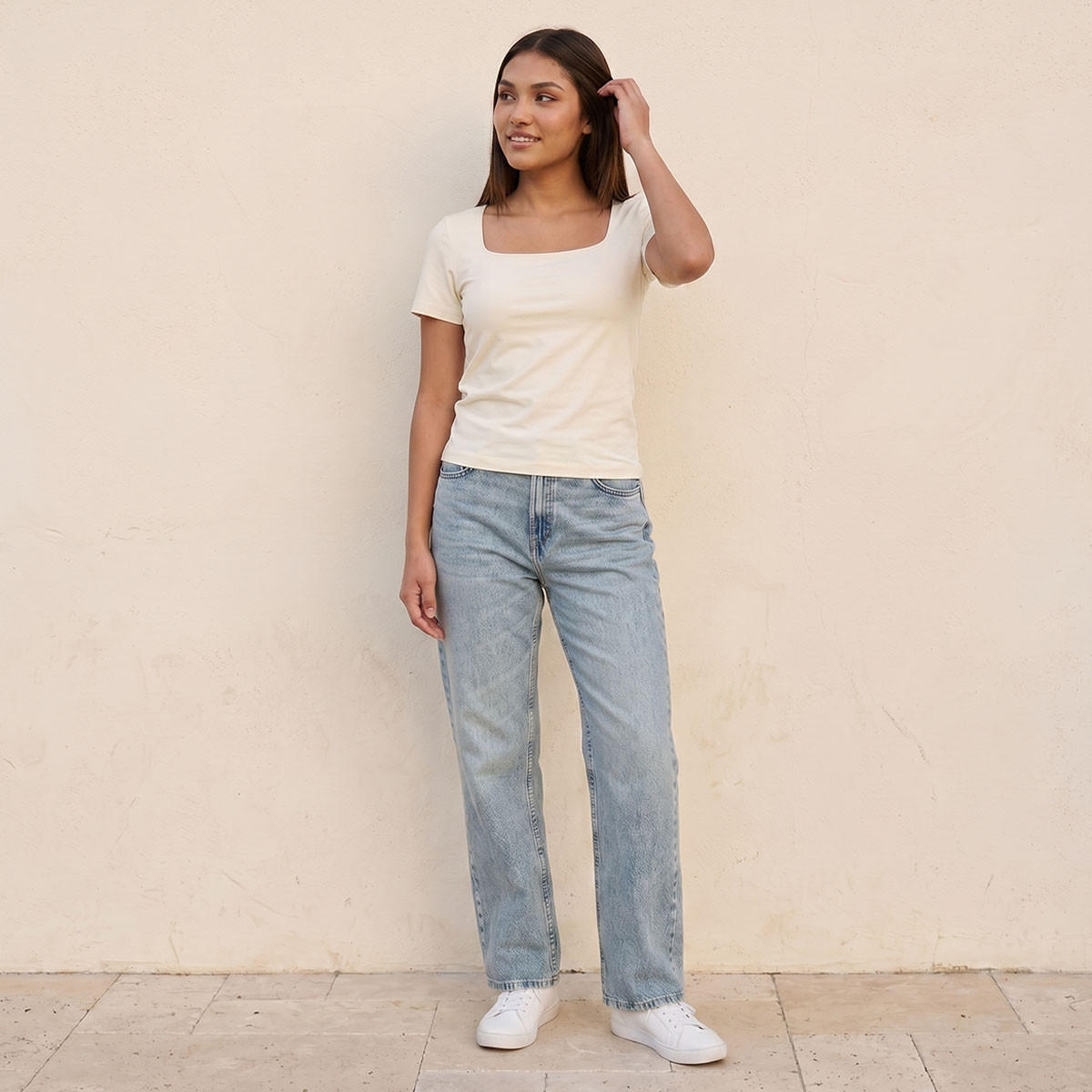 تيشيرت قصة ضيقة بياقة مربعة بدون درزات من سبلاش يوث-women-clothing-tshirts-image-3