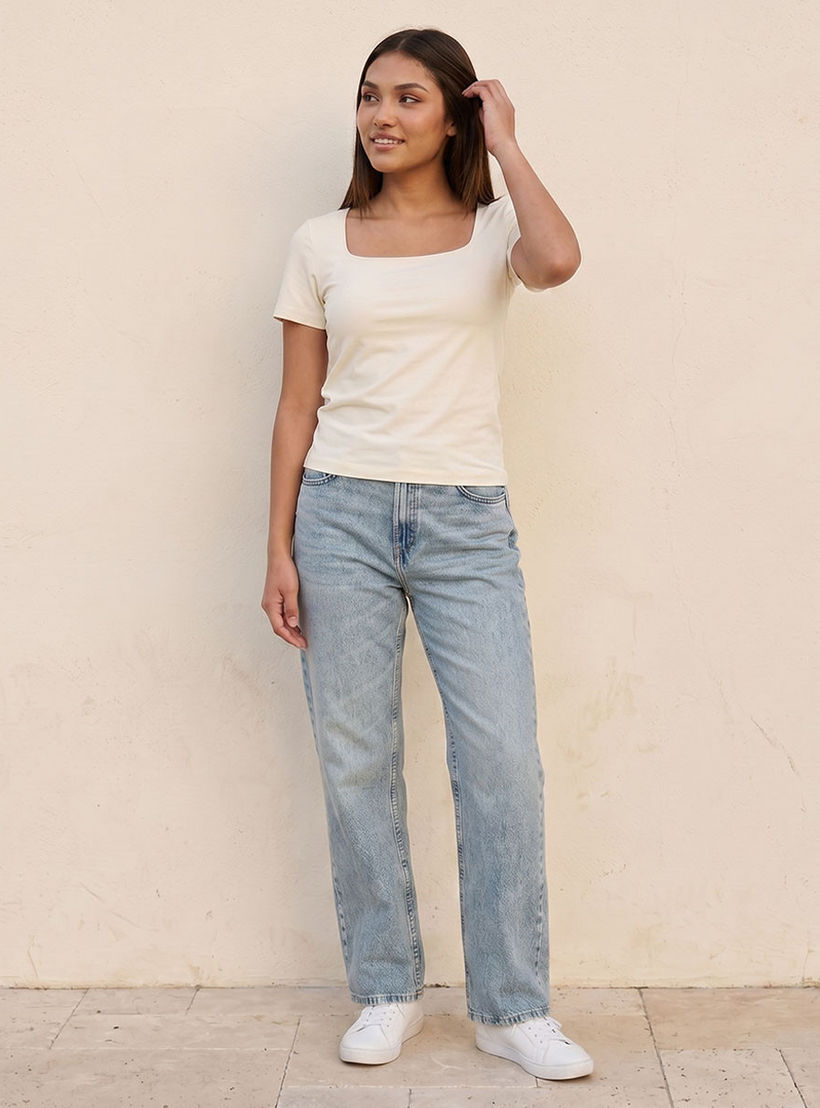 تيشيرت قصة ضيقة بياقة مربعة بدون درزات من سبلاش يوث-women-clothing-tshirts-image-3