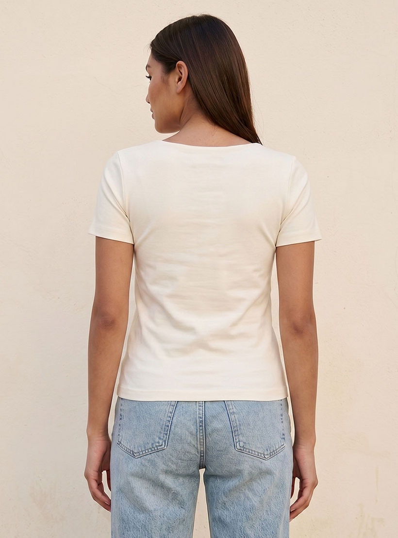 تيشيرت قصة ضيقة بياقة مربعة بدون درزات من سبلاش يوث-women-clothing-tshirts-image-4