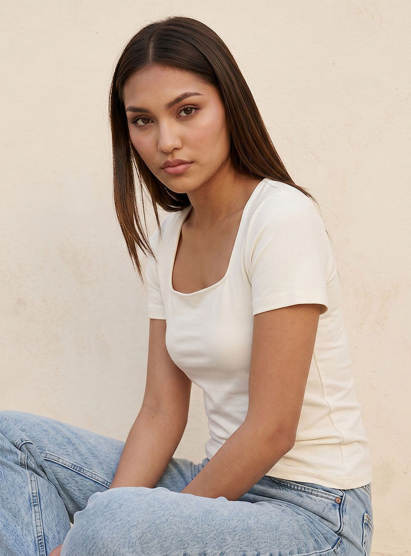 تيشيرت قصة ضيقة بياقة مربعة بدون درزات من سبلاش يوث-women-clothing-tshirts-image-5