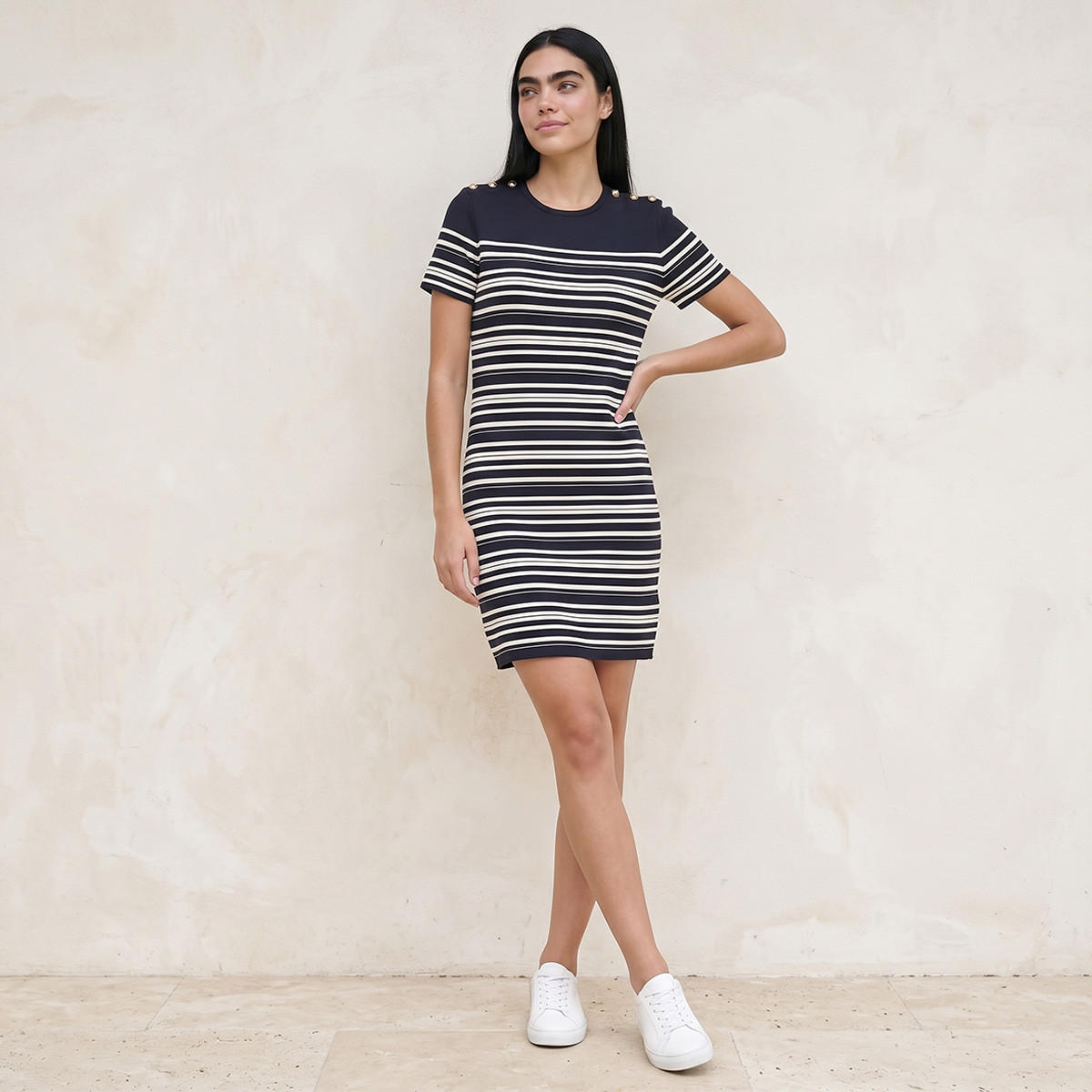 Splash Youth Striped Dress with Round Neck-women-clothing-dresses-image-1