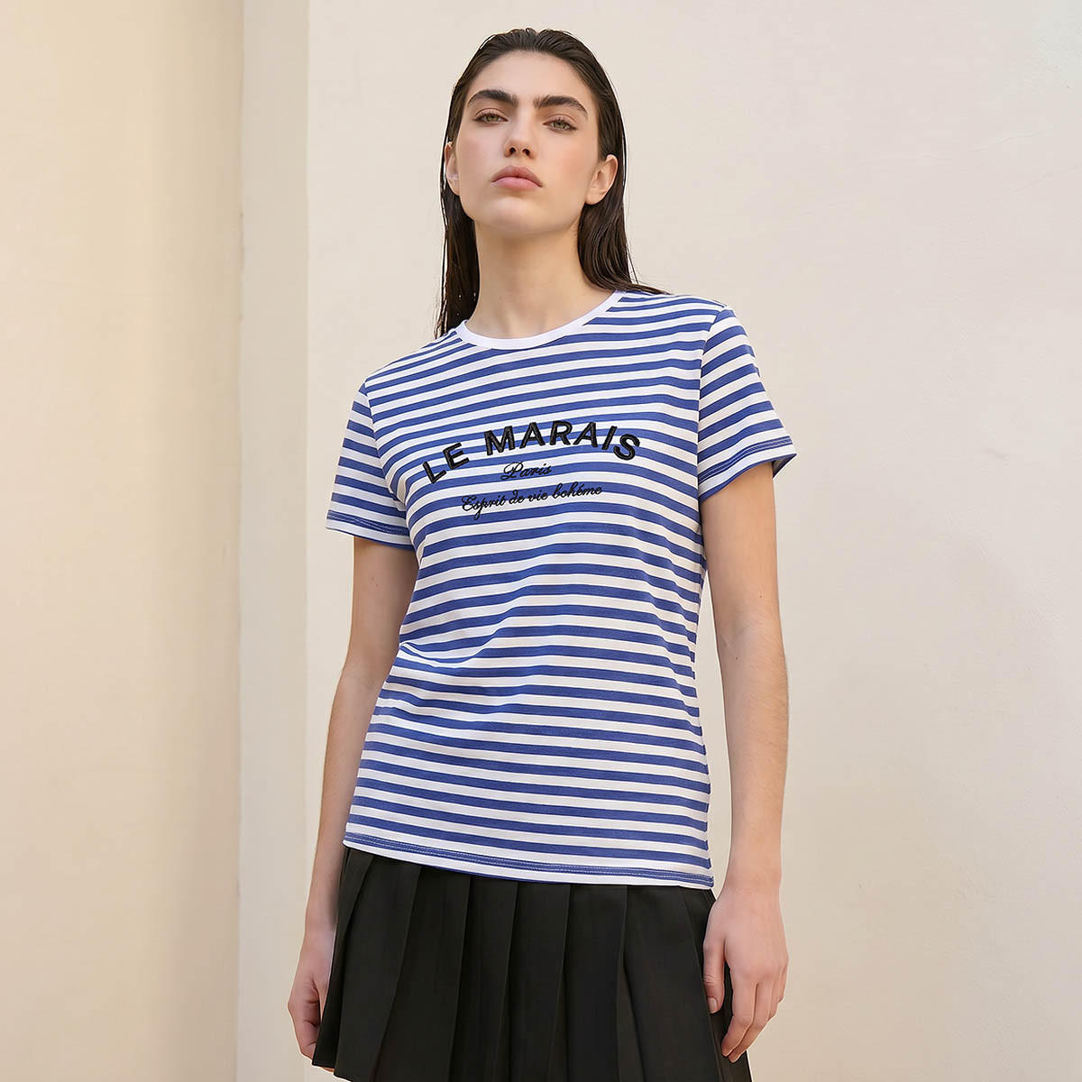 Splash Youth Striped Cotton T-shirt with Embroidery-women-clothing-tshirts-image-1