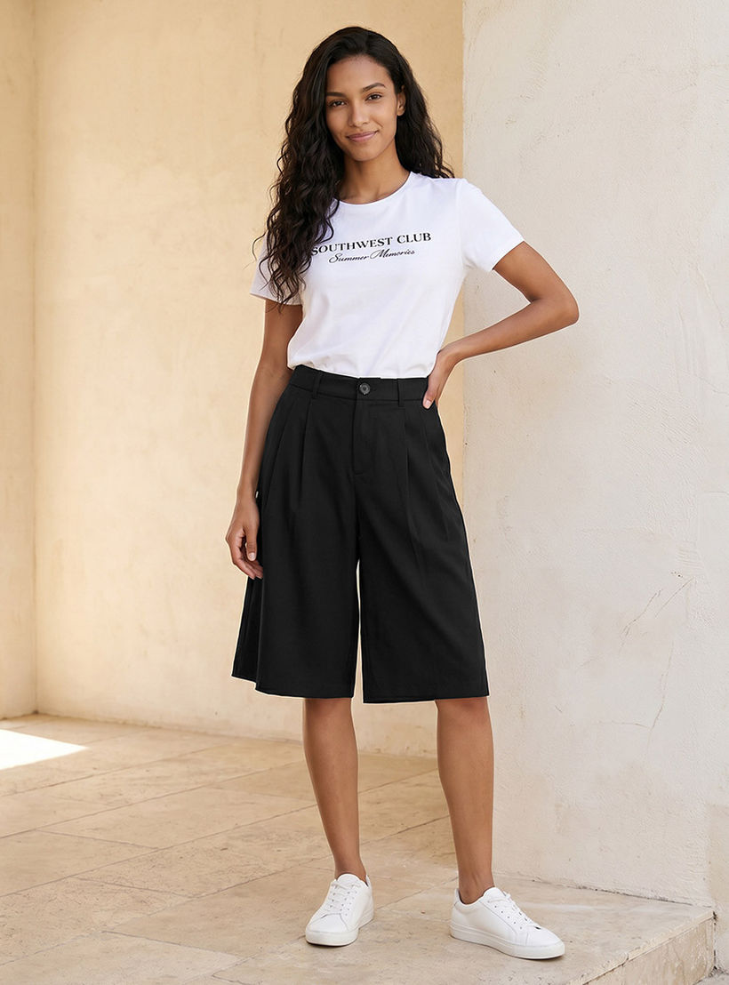 بنطلون قصير بزر إغلاق وكسرات من سبلاش يوث-women-clothing-trousers-image-3