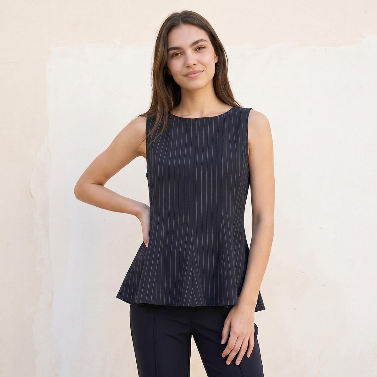 بلوزة بيبلوم مخططة بخطوط دقيقة من سبلاش يوث-women-clothing-shirtsandblouses-blouses-image-5