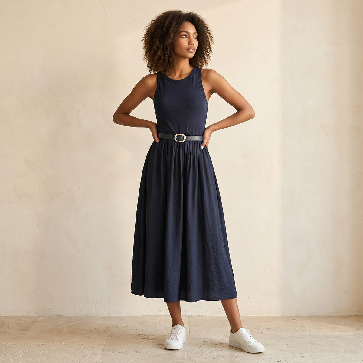 Splash Youth A-line Midi Dress Pin Buckle Belt-women-clothing-dresses-image-1