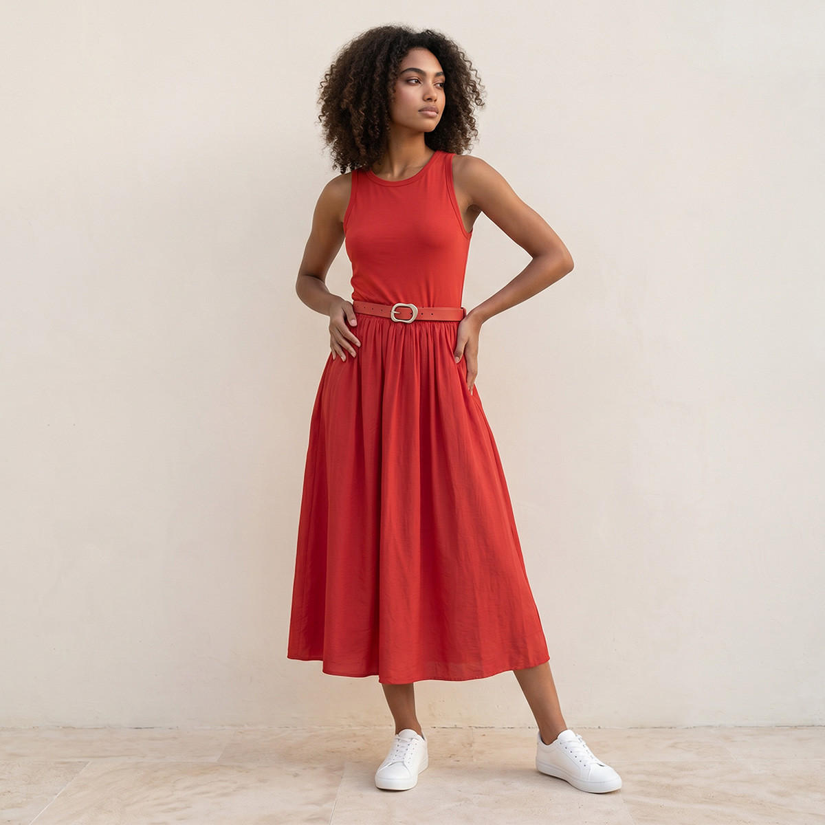 Splash Youth A-line Midi Dress Pin Buckle Belt-women-clothing-dresses-image-1
