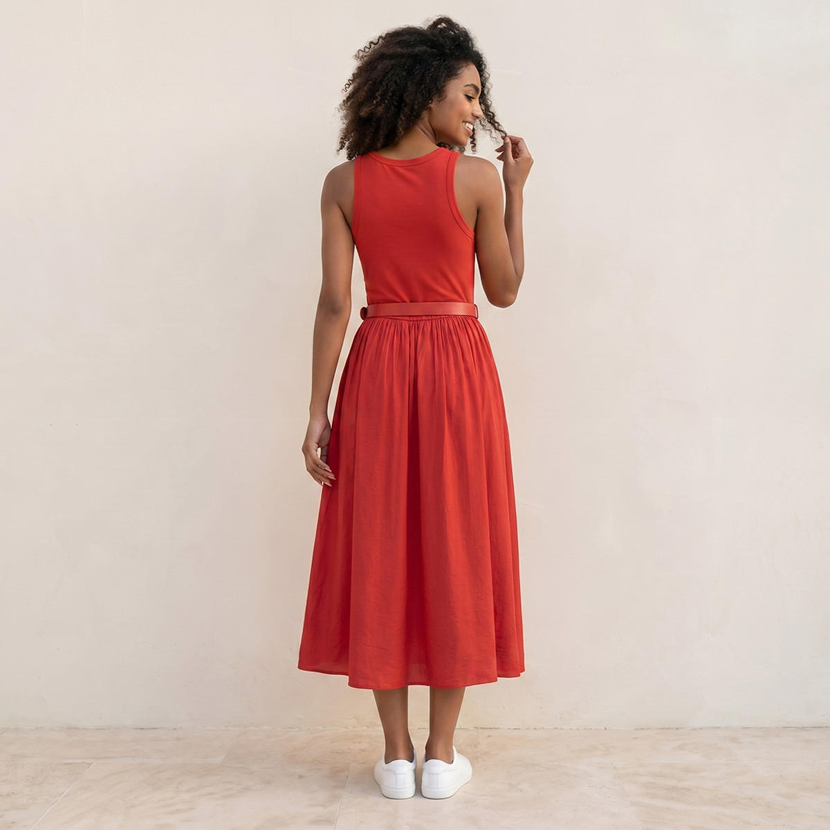 Splash Youth A-line Midi Dress Pin Buckle Belt-women-clothing-dresses-image-3