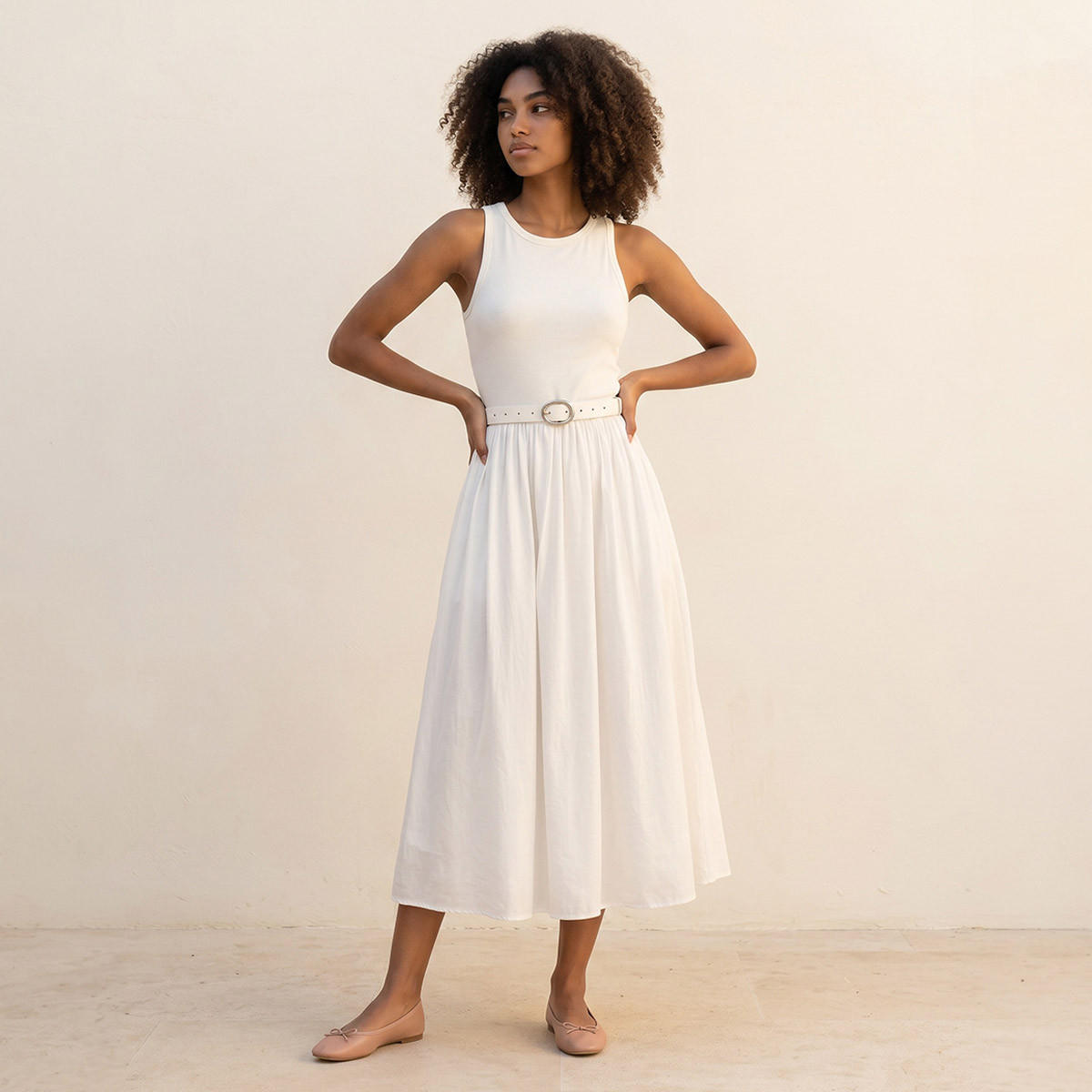 Splash Youth A-line Midi Dress Pin Buckle Belt-women-clothing-dresses-image-1