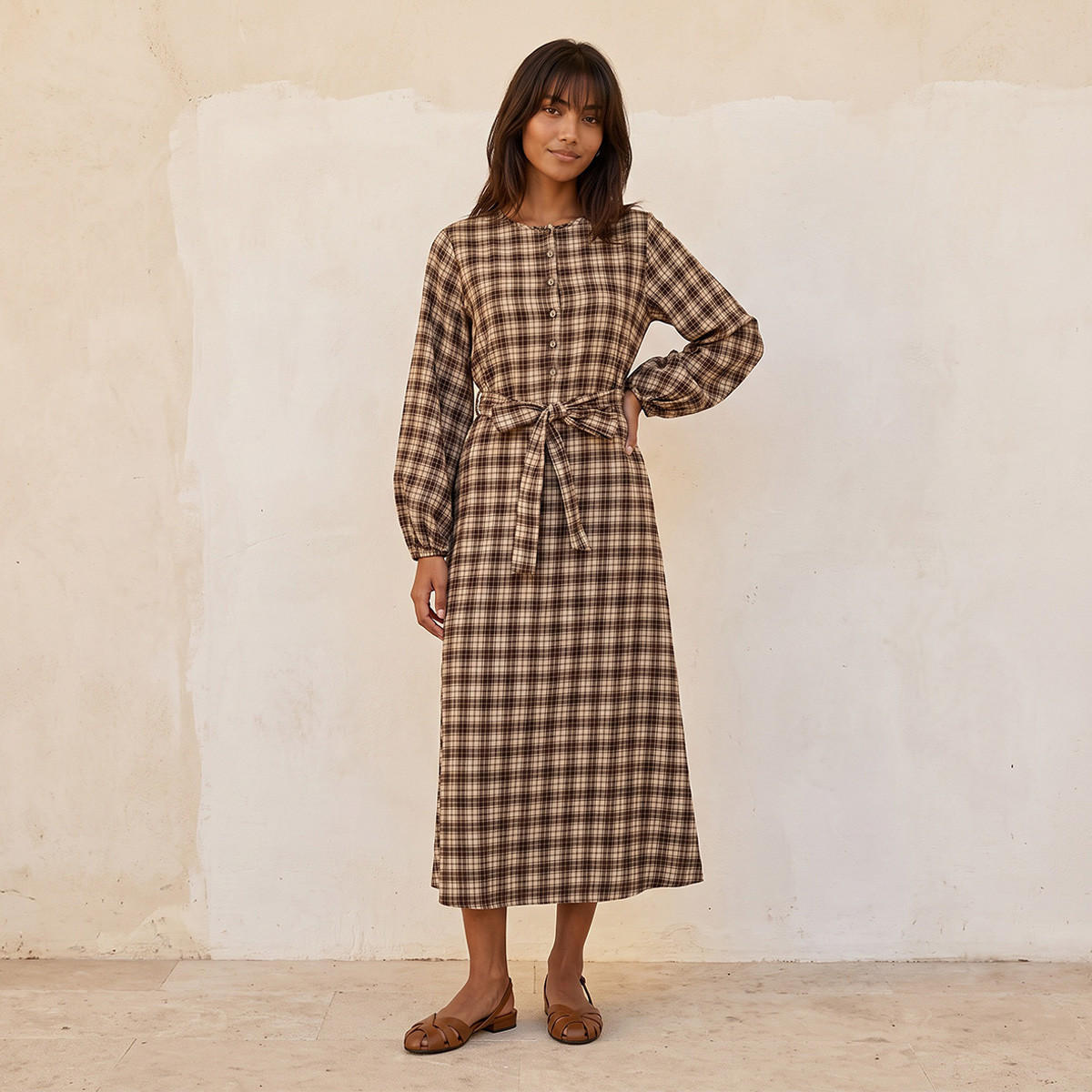 Splash Youth Checked Midi Shirt Dress with Belt-women-clothing-dresses-image-3