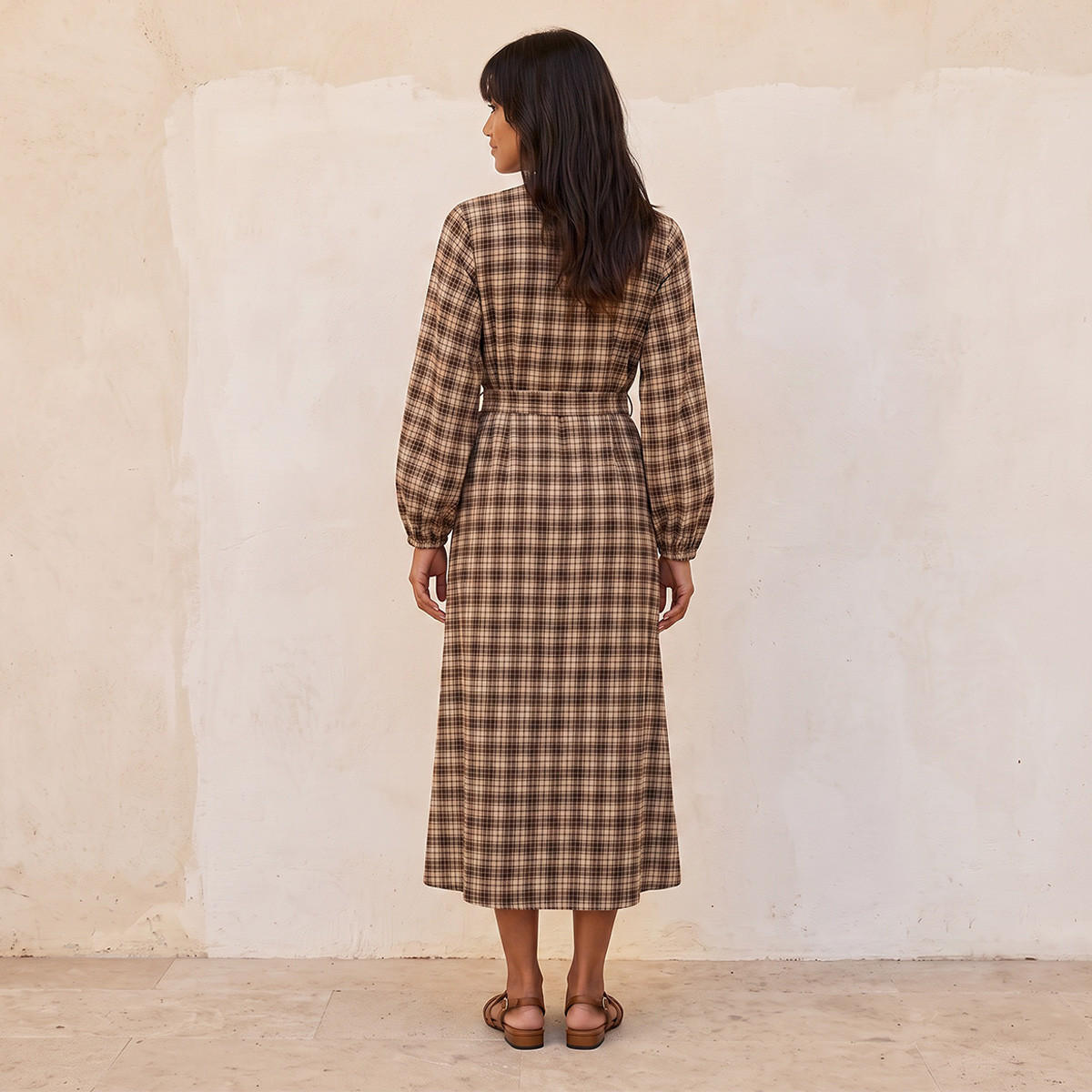 Splash Youth Checked Midi Shirt Dress with Belt-women-clothing-dresses-image-4