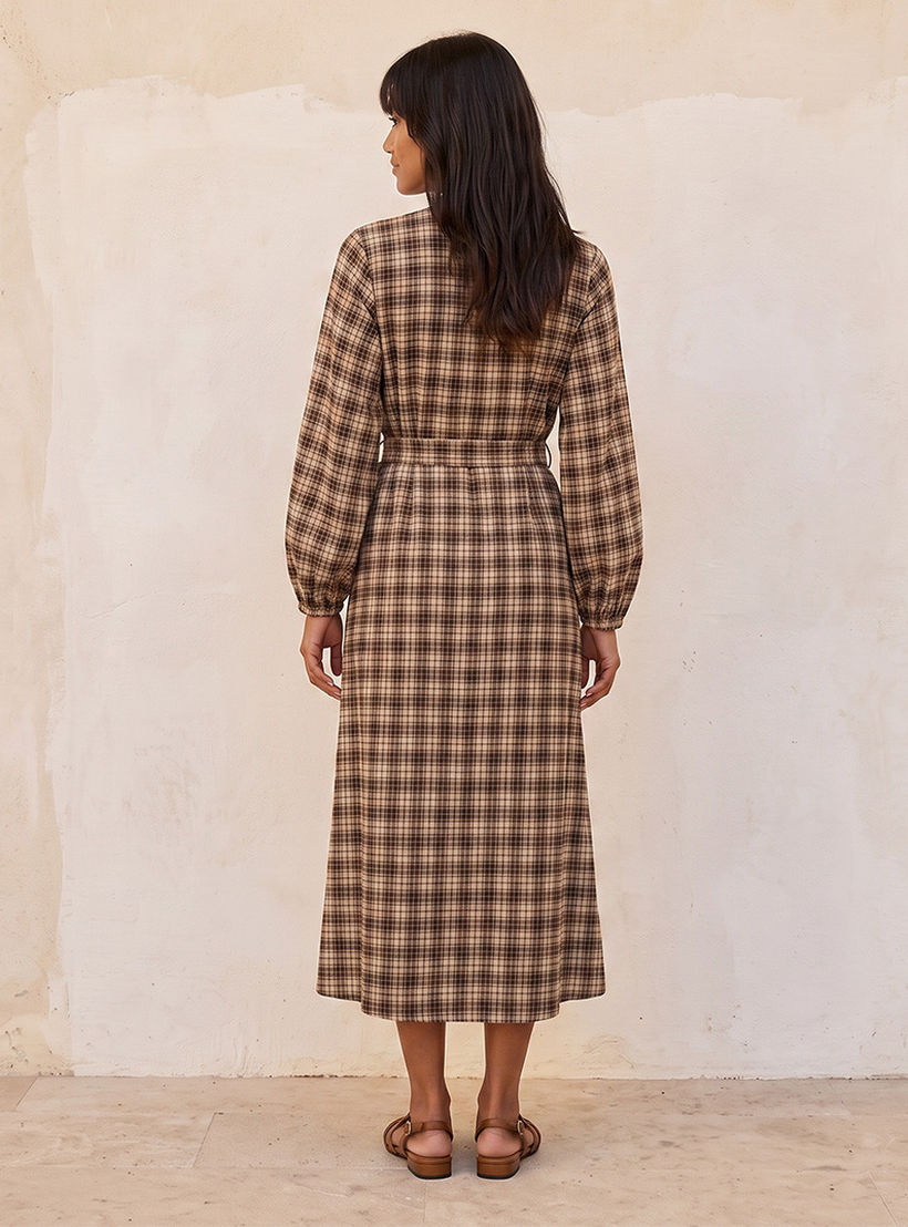 Splash Youth Checked Midi Shirt Dress with Belt-women-clothing-dresses-image-4