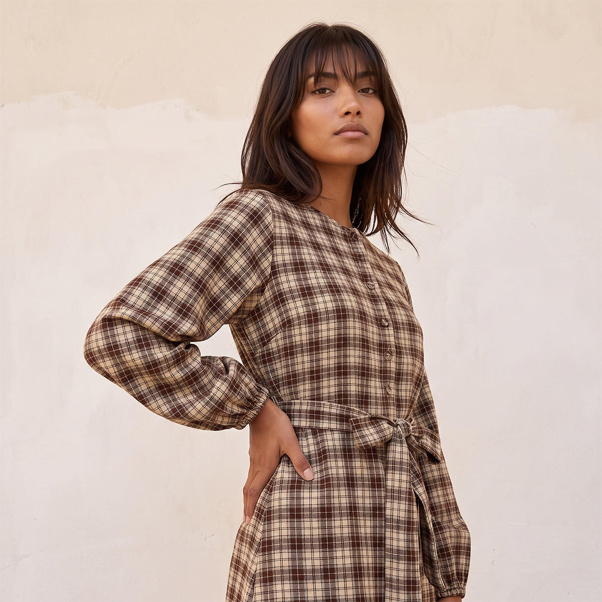 Splash Youth Checked Midi Shirt Dress with Belt-women-clothing-dresses-image-5