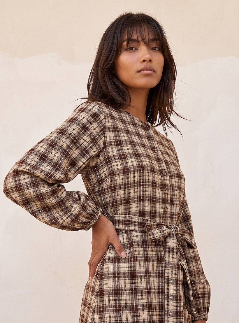Splash Youth Checked Midi Shirt Dress with Belt-women-clothing-dresses-image-5