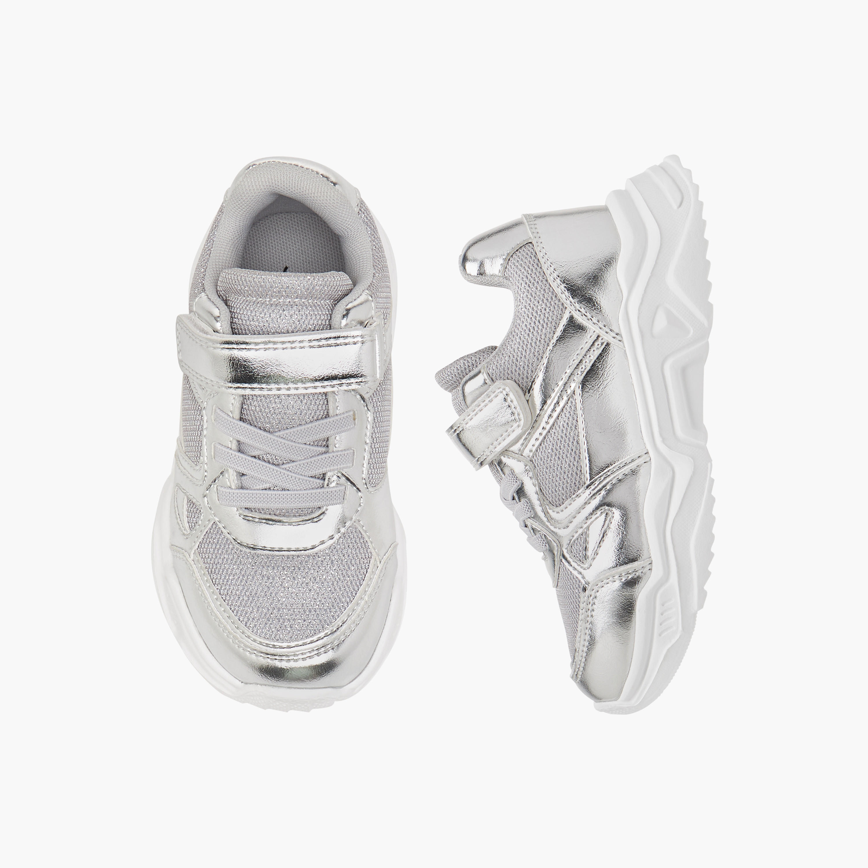 Juniors Panelled Sneakers with Hook and Loop Closure-girls-shoes-sneakers-image-1