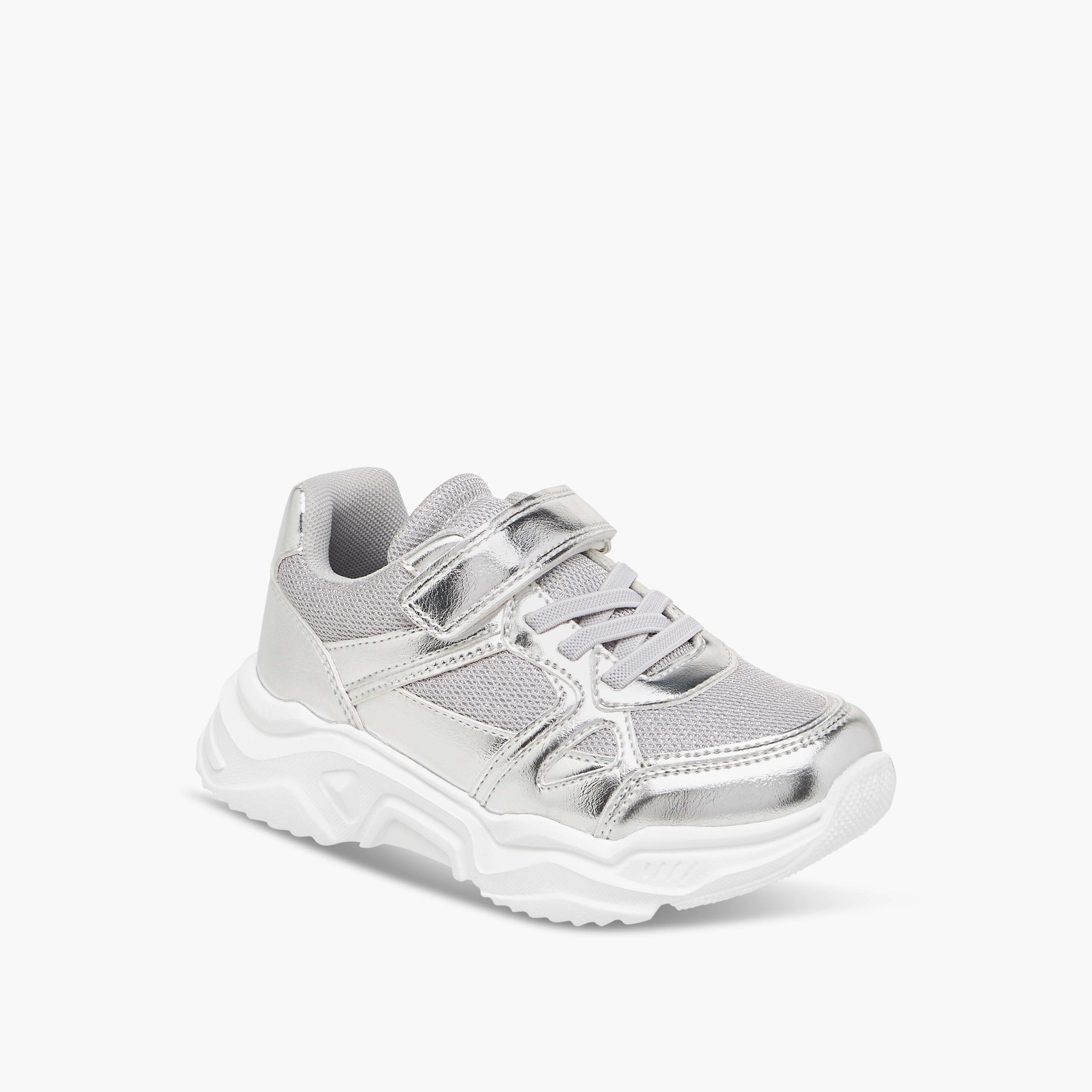 Juniors Panelled Sneakers with Hook and Loop Closure-girls-shoes-sneakers-image-2