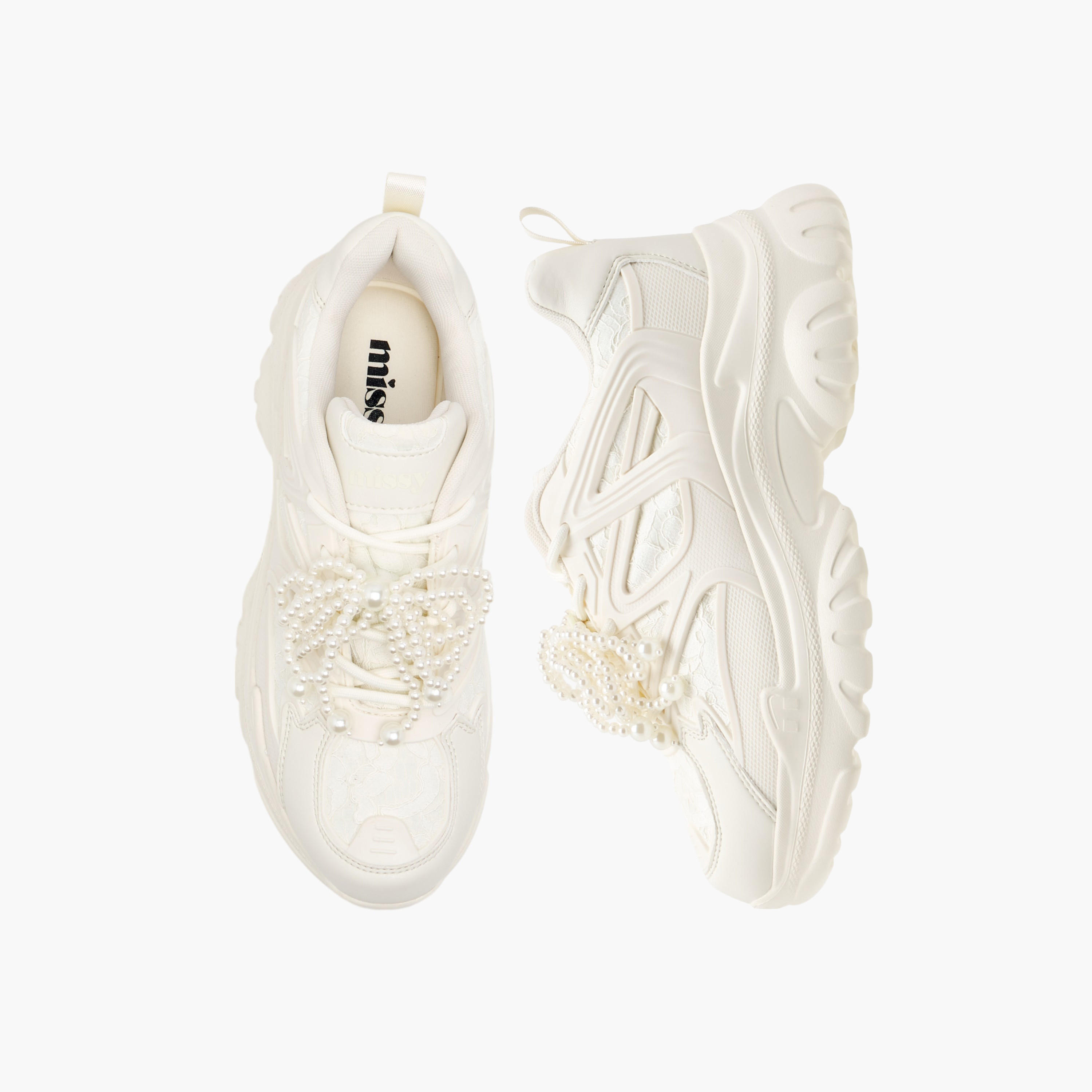 Missy Pearl Embellished Sneakers with Chunky Heels and Lace-Up Closure-women-shoes-sneakers-image-1