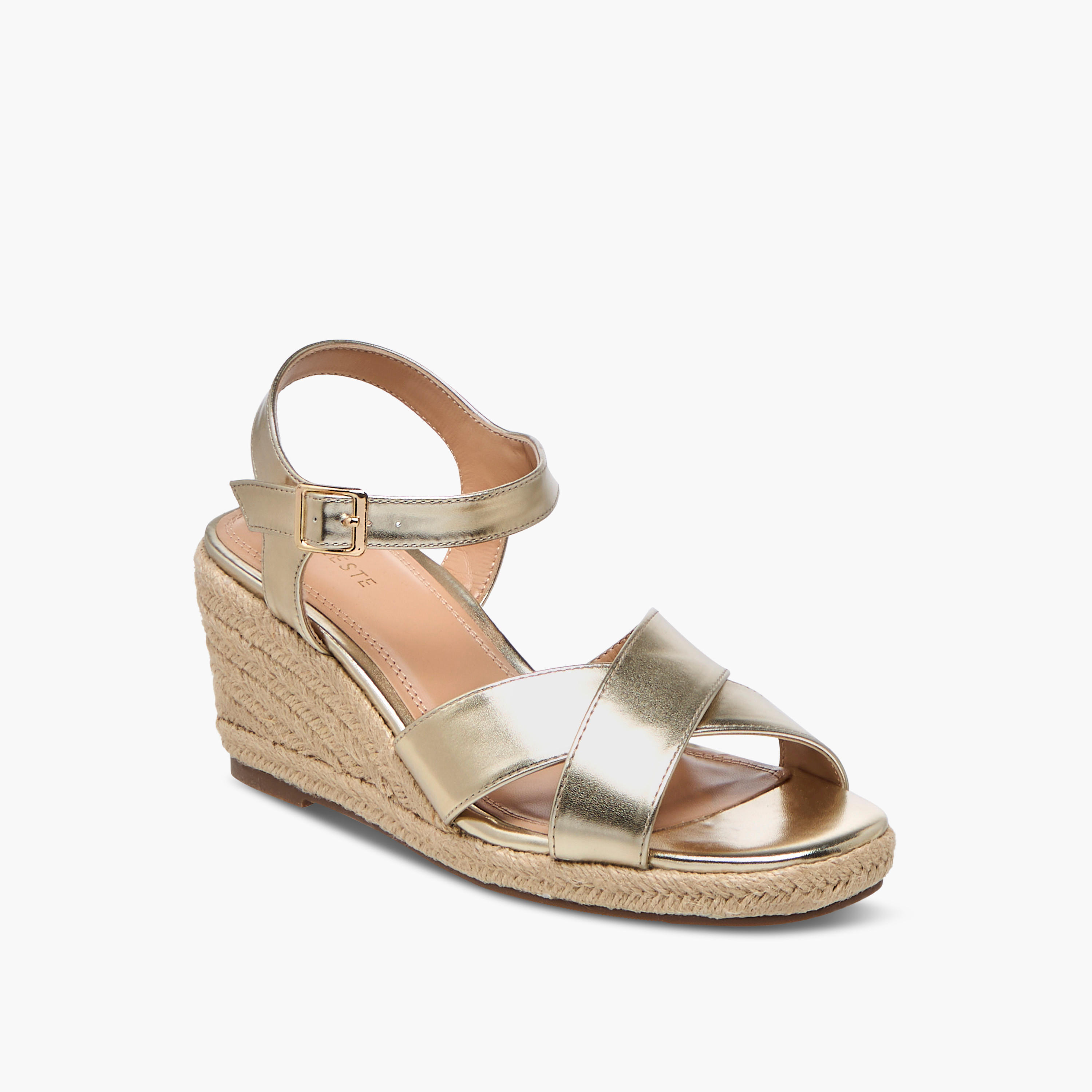 Celeste Women's Cross Strap Sandals with Buckle Closure and Wedge Heel-women-shoes-sandals-heeled-image-2