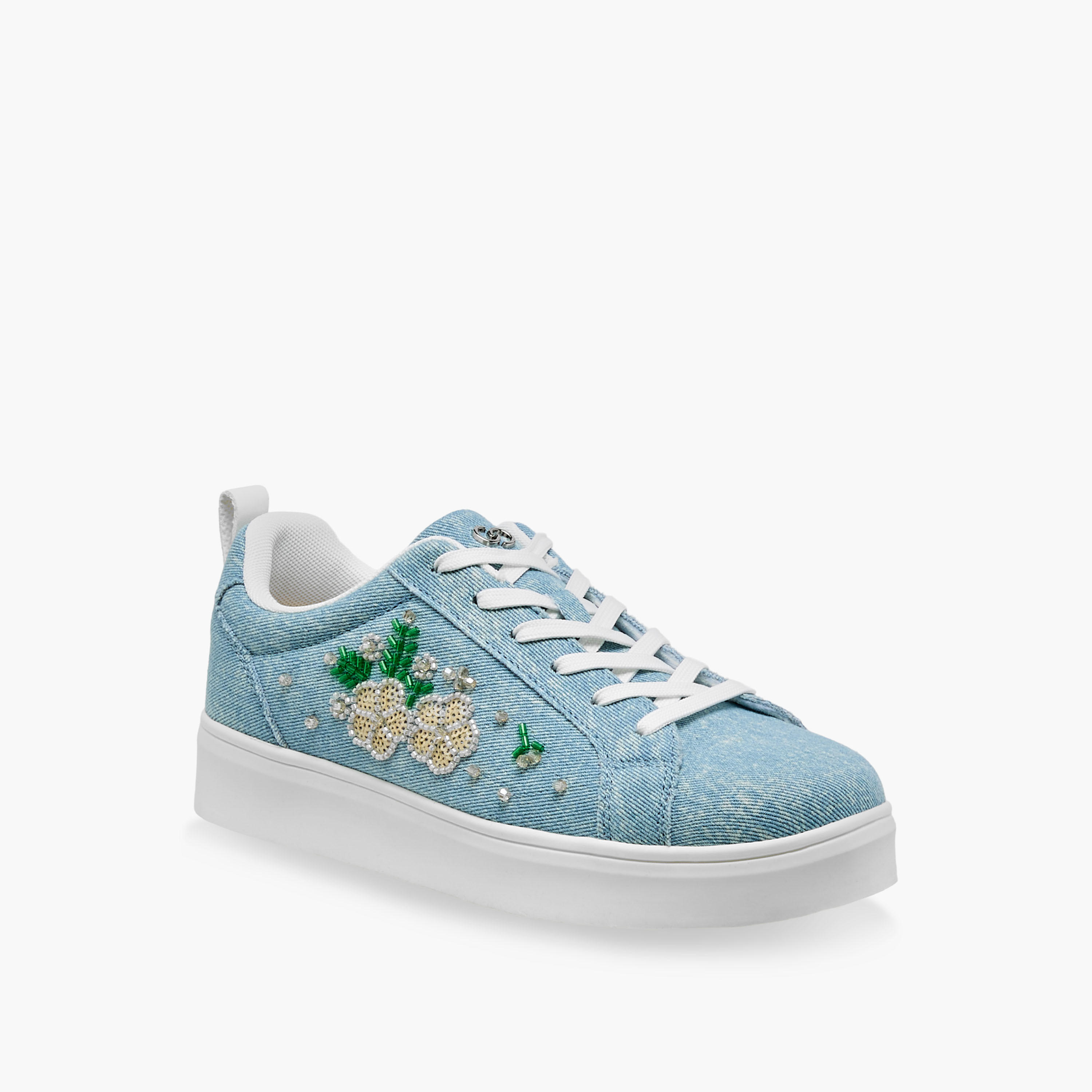 Celeste Women Denim Embroidered Ankle Sneakers-women-shoes-sneakers-image-2