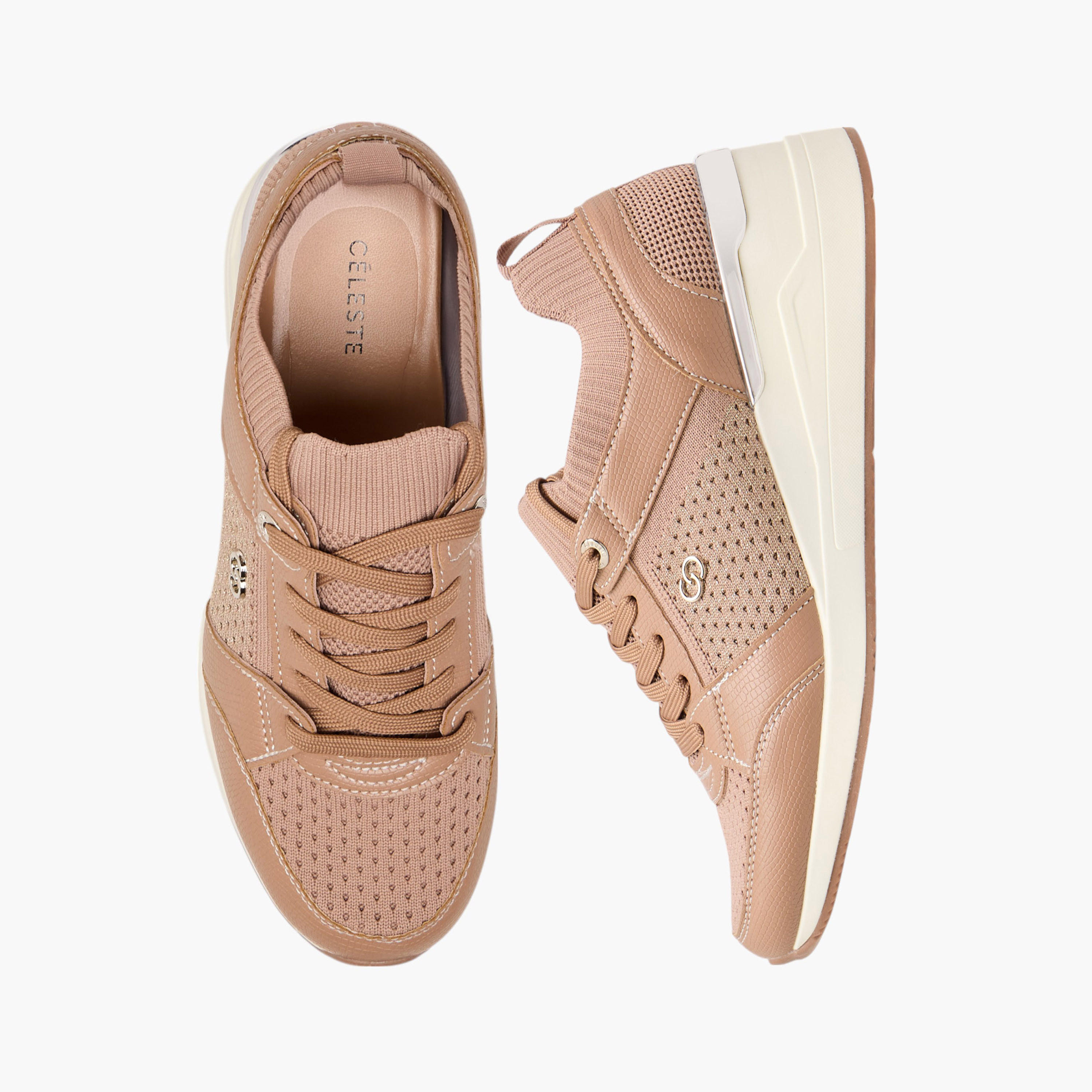 Celeste Women's Textured Lace-Up Wedge Heeled Sneakers-women-shoes-sneakers-image-1