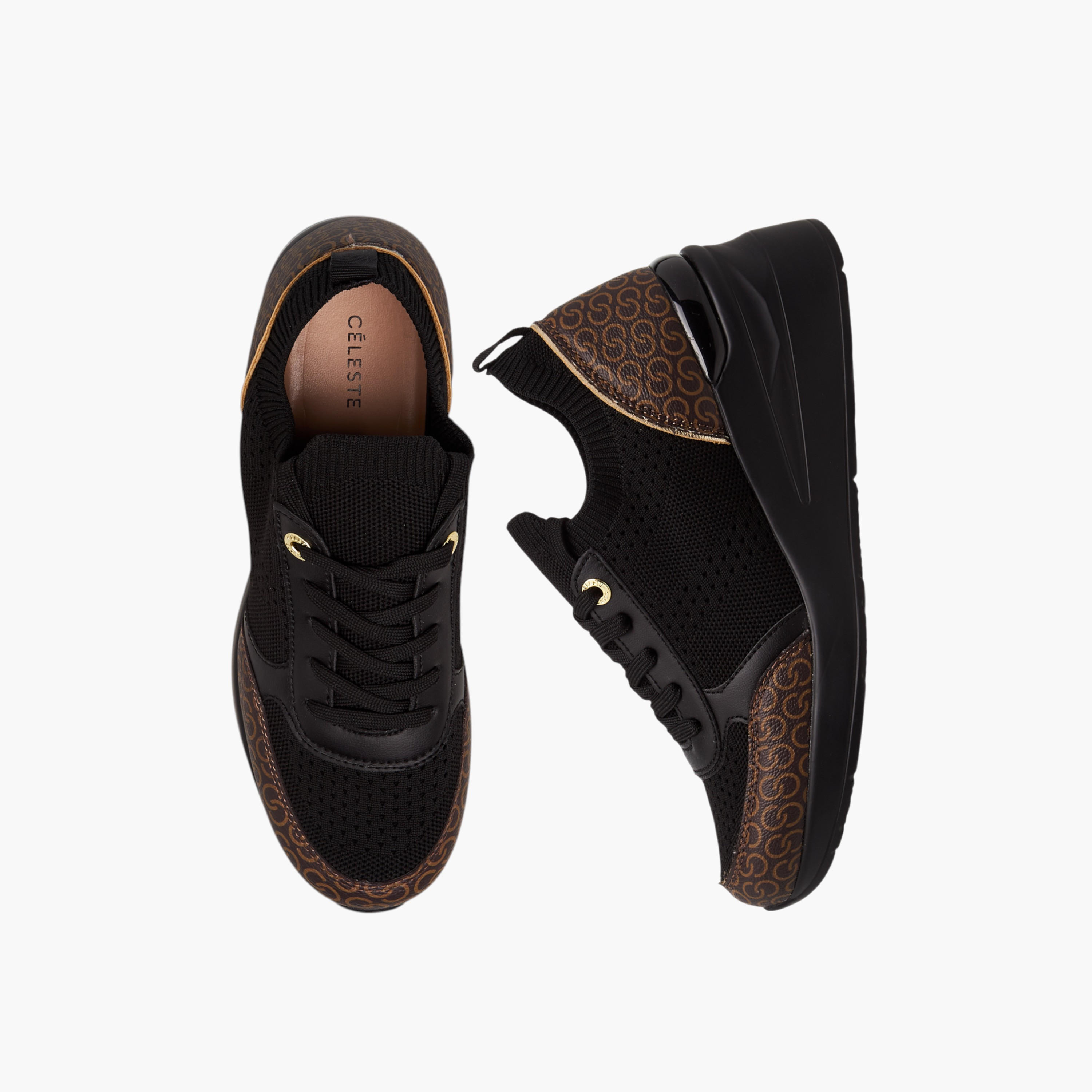 حذاء سنيكرز برباط إغلاق وطبعات مونوجرام وكعب ويدج للنساء من سيليست-women-shoes-sneakers-image-6