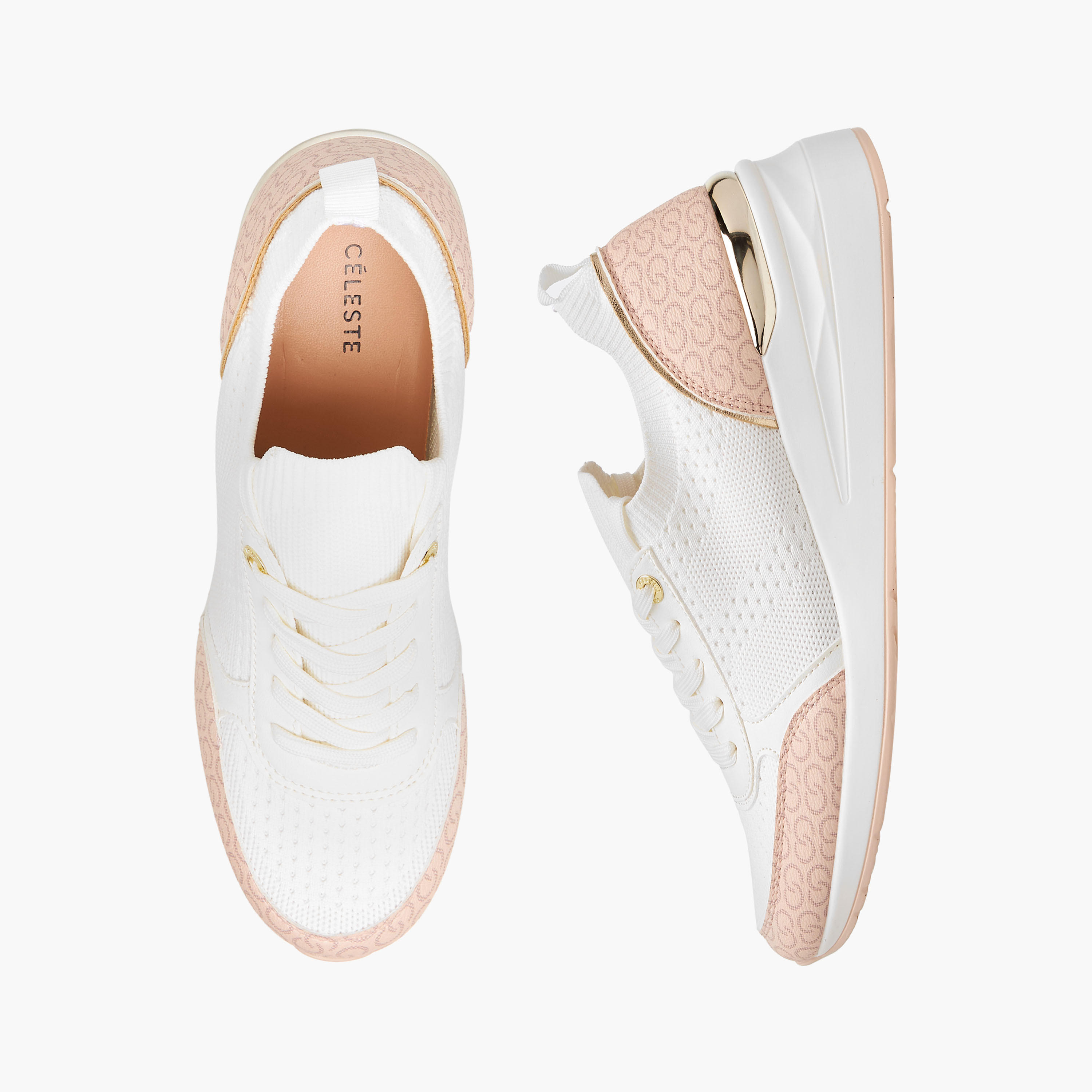 حذاء سنيكرز برباط إغلاق وطبعات مونوجرام وكعب ويدج للنساء من سيليست-women-shoes-sneakers-image-1