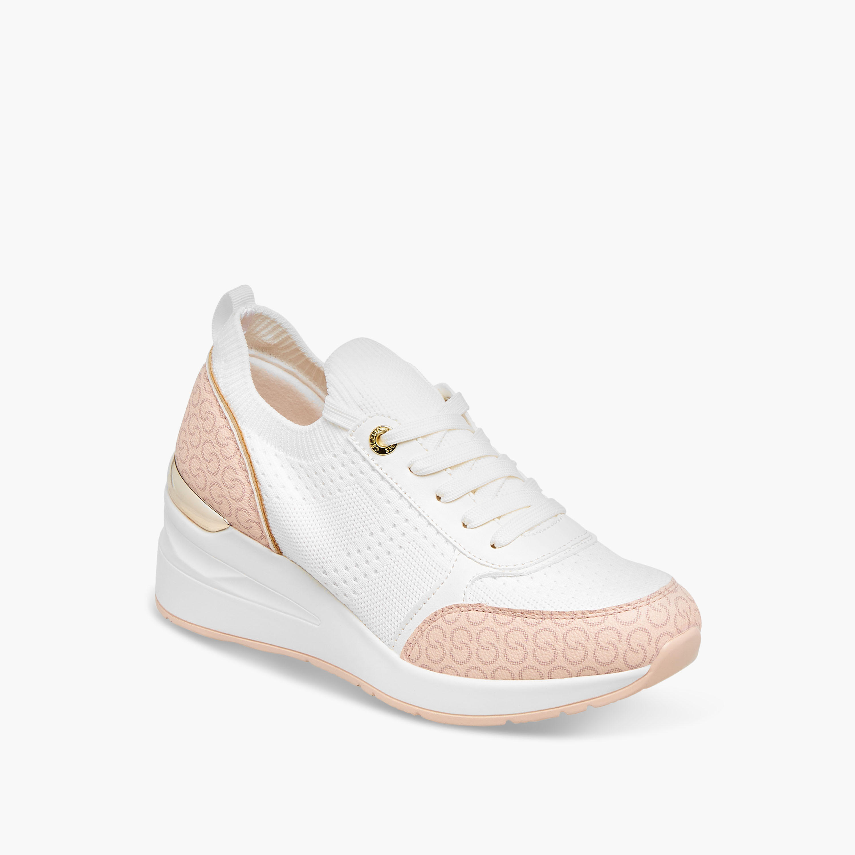 حذاء سنيكرز برباط إغلاق وطبعات مونوجرام وكعب ويدج للنساء من سيليست-women-shoes-sneakers-image-2