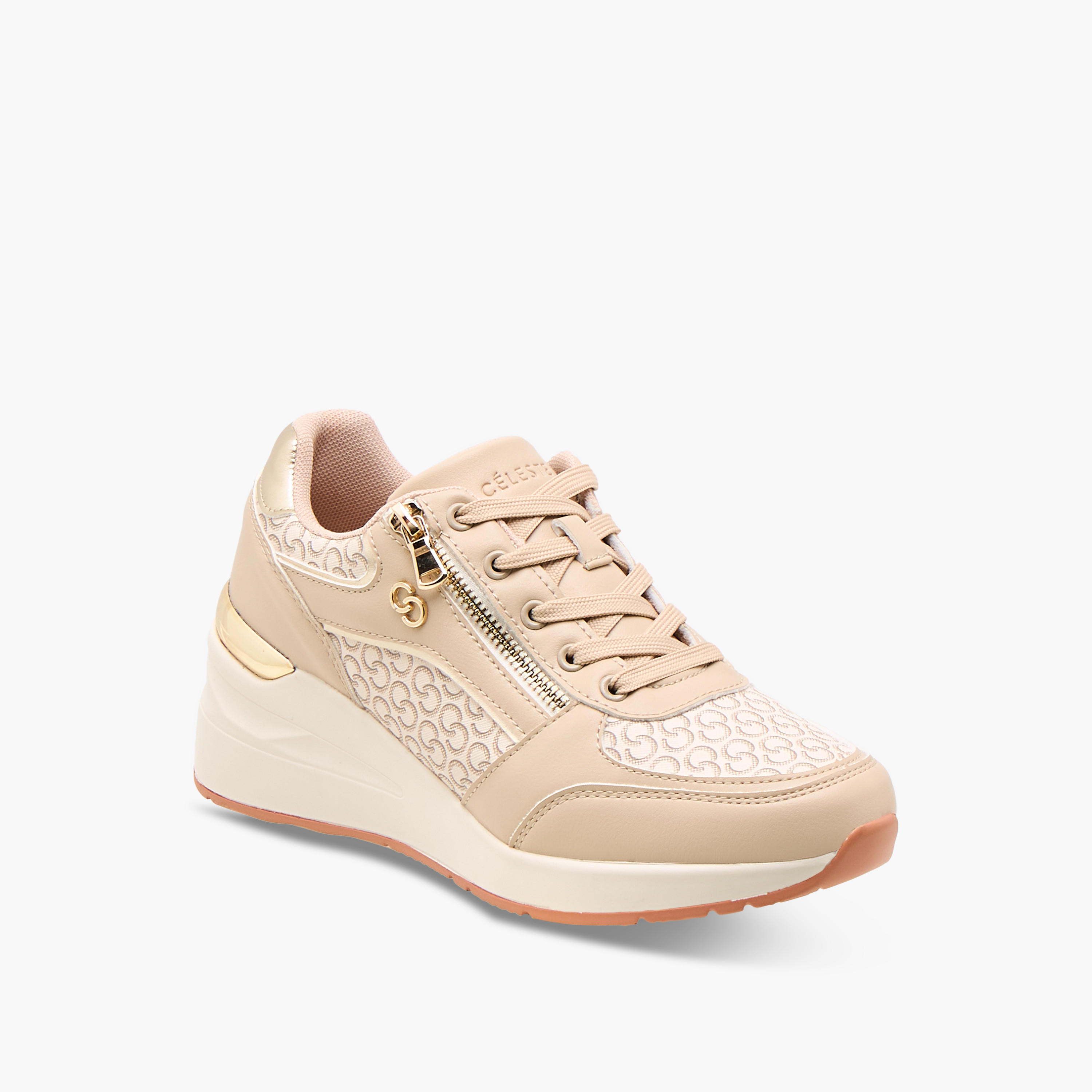 Celeste Women's Monogram Print Sneakers with Lace-Up Closure and Zip Detail-women-shoes-sneakers-image-2