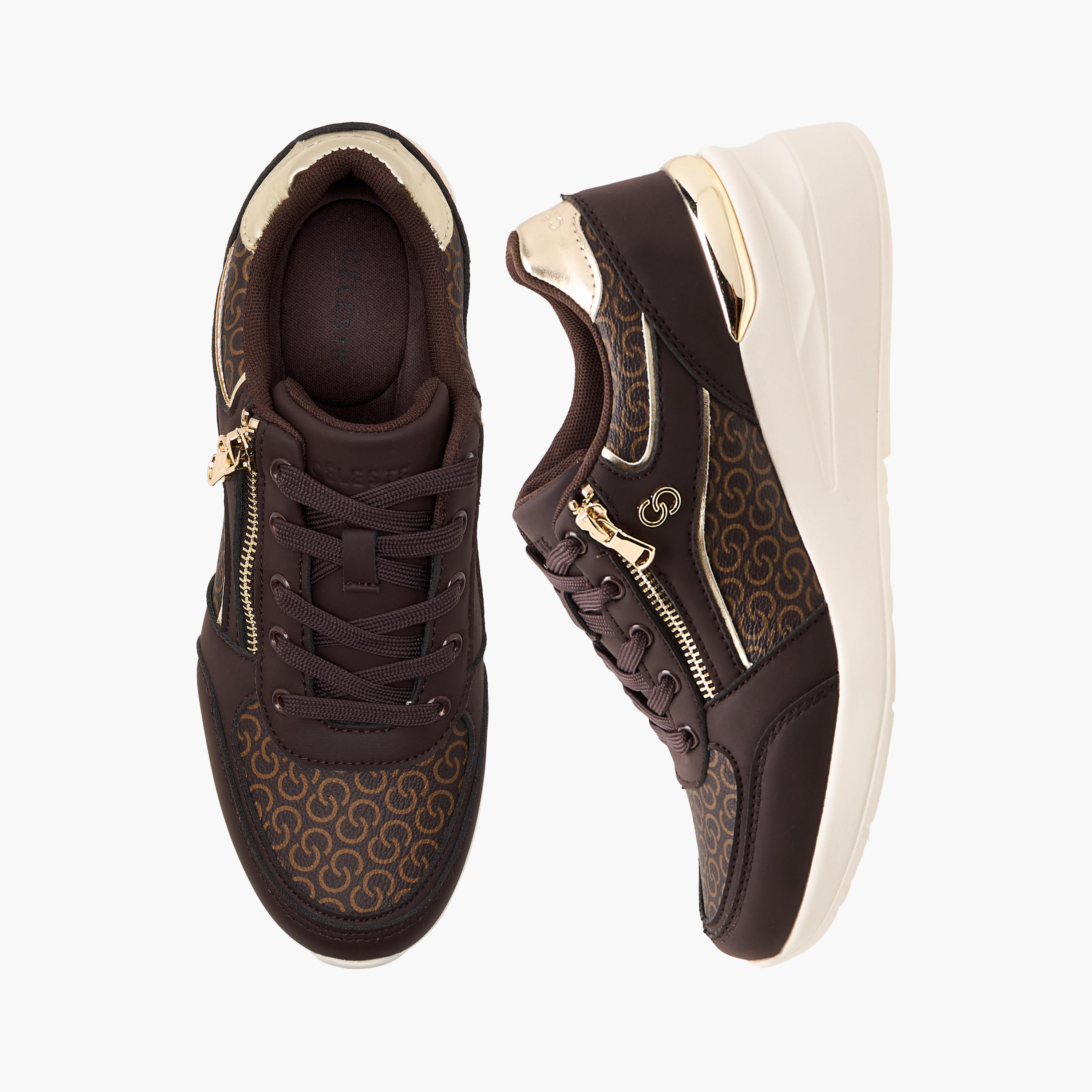 Celeste Women's Monogram Print Sneakers with Lace-Up Closure and Zip Detail-women-shoes-sneakers-image-1