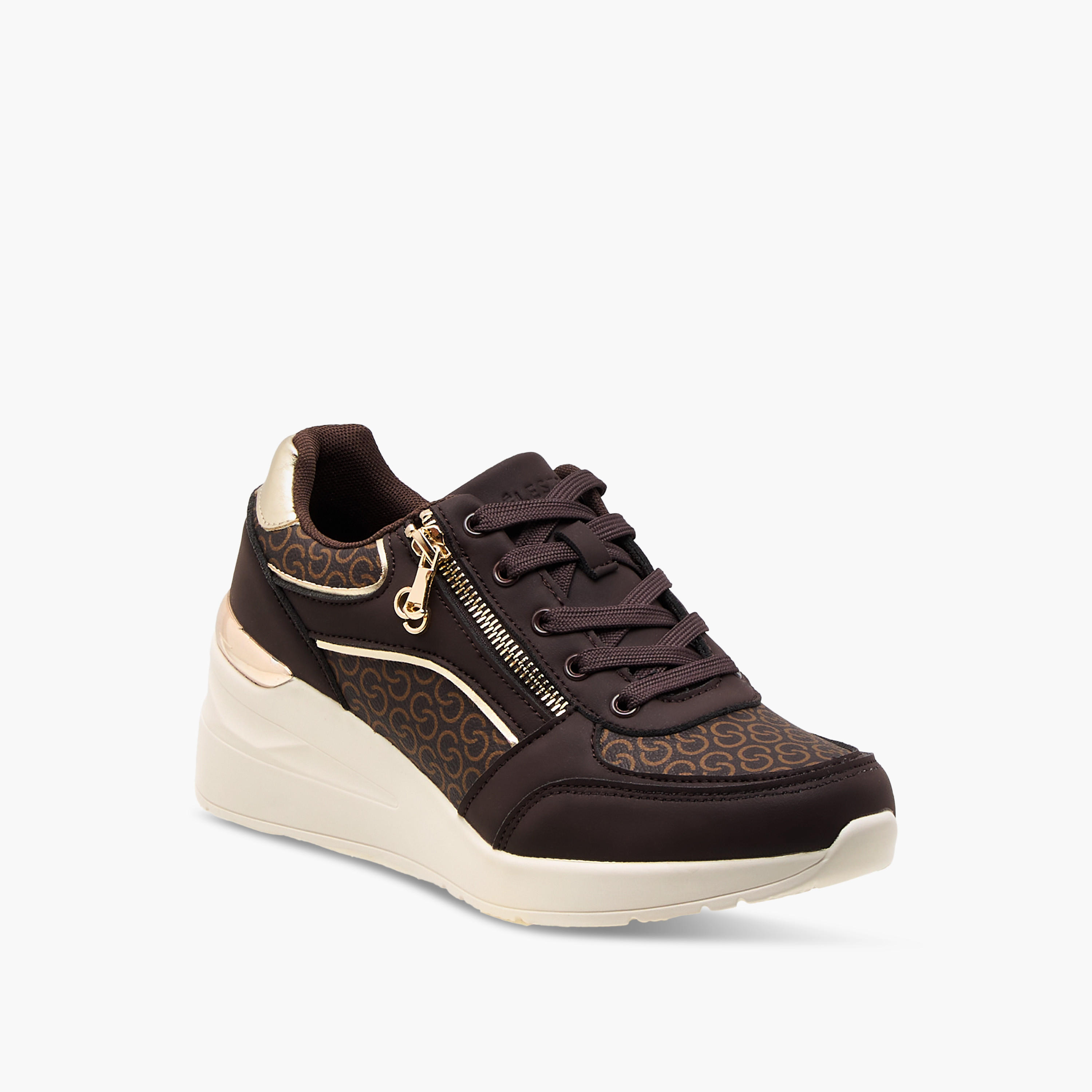 Celeste Women's Monogram Print Sneakers with Lace-Up Closure and Zip Detail-women-shoes-sneakers-image-2