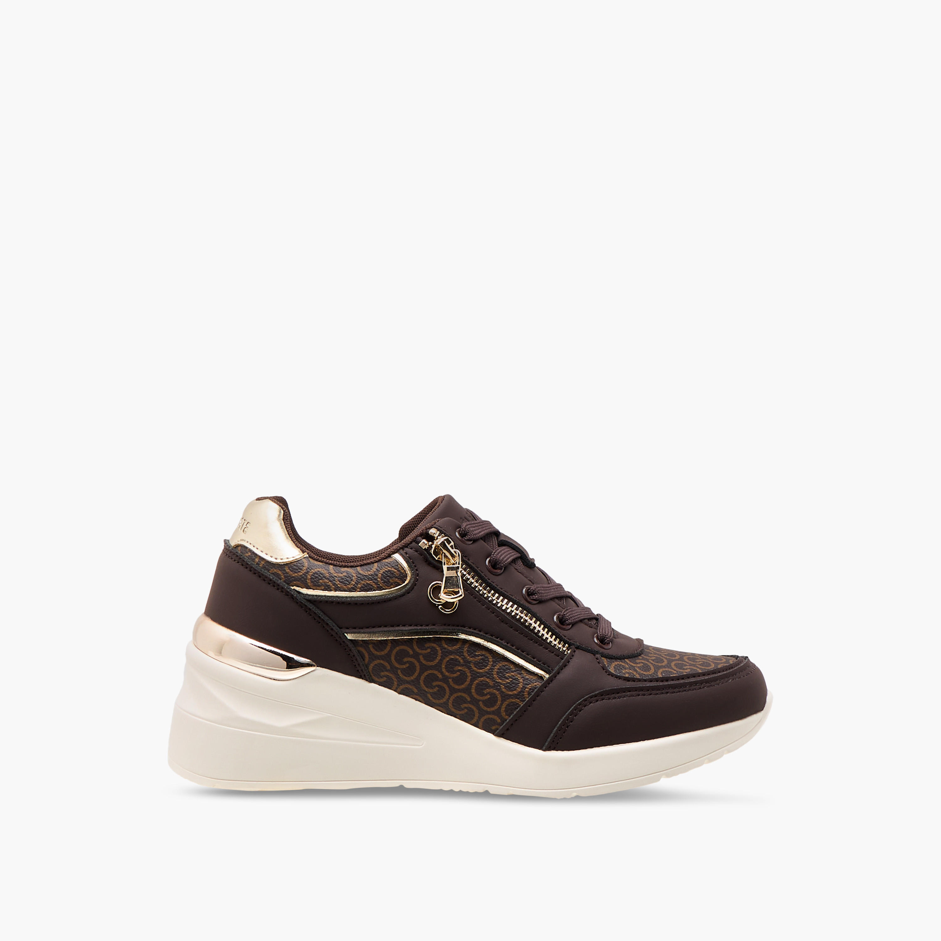 Celeste Women's Monogram Print Sneakers with Lace-Up Closure and Zip Detail-women-shoes-sneakers-image-3