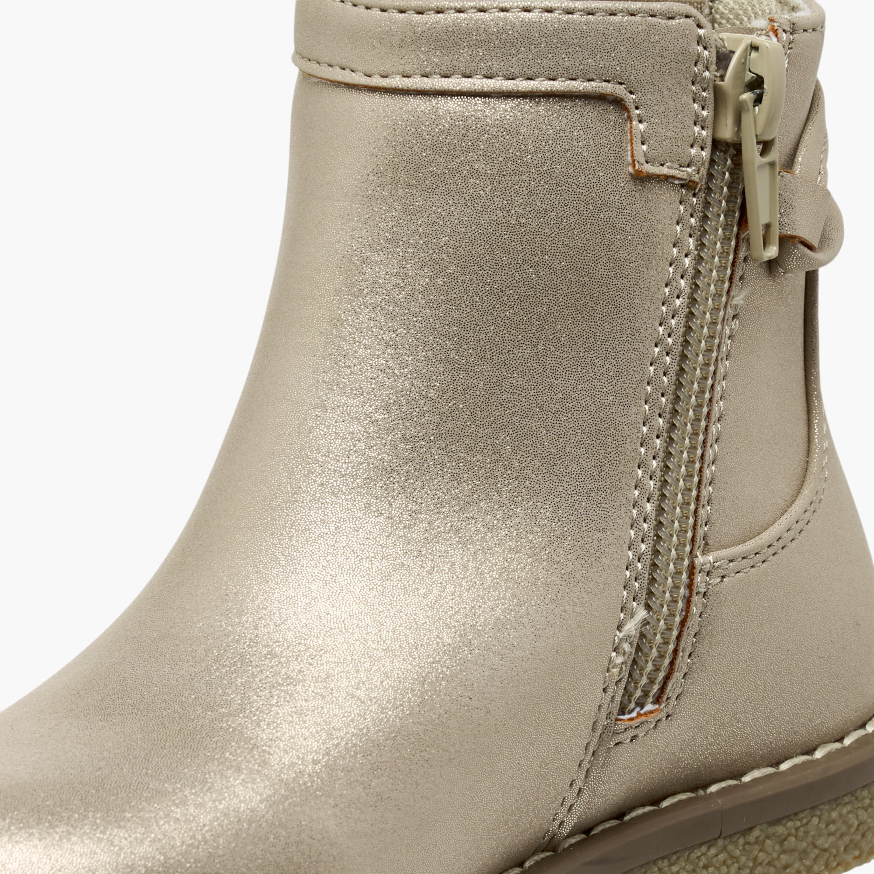 Juniors Solid Ankle Boots with Zip Closure-girls-shoes-boots-image-6