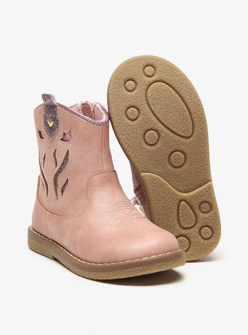 بوت بطول الكاحل بسحاب إغلاق ولسان سحب وزخارف من جونيورز-girls-shoes-boots-image-4