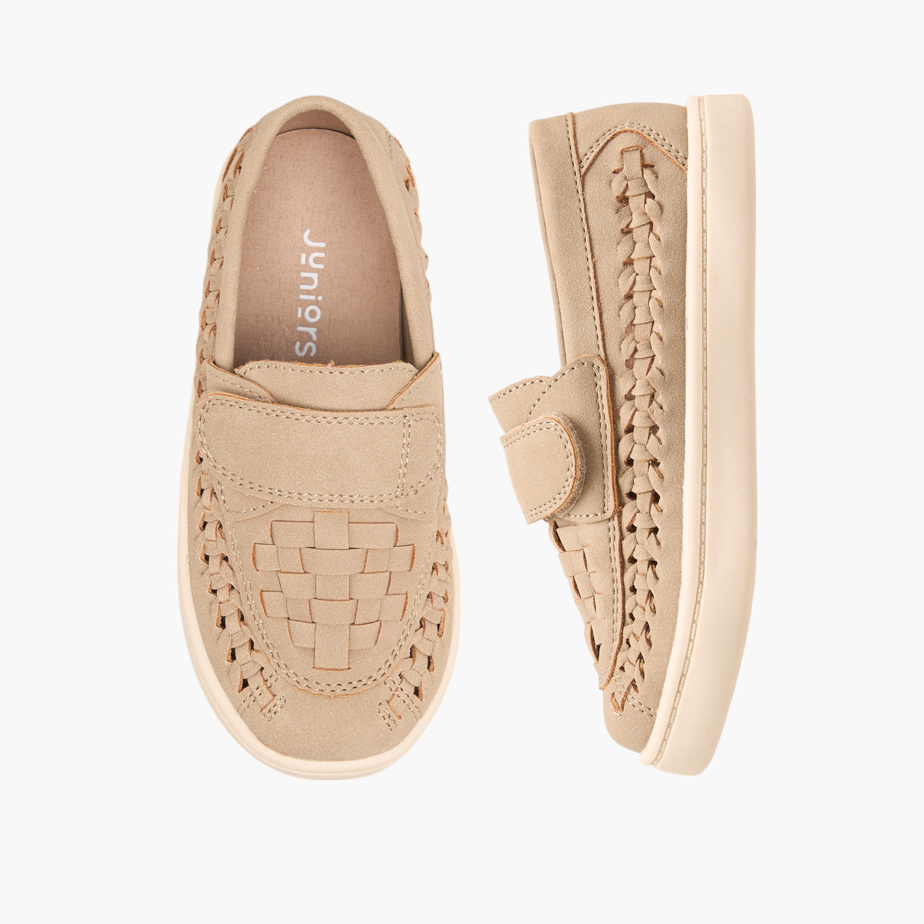 Barefeet Weave Textured Loafers with Hook and Loop Closure-boys-shoes-loafers-image-1