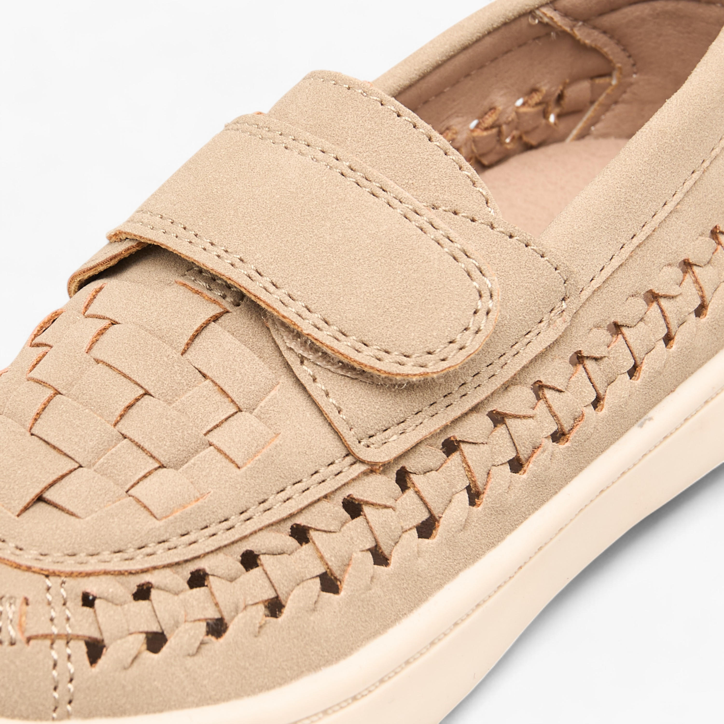 Barefeet Weave Textured Loafers with Hook and Loop Closure-boys-shoes-loafers-image-4