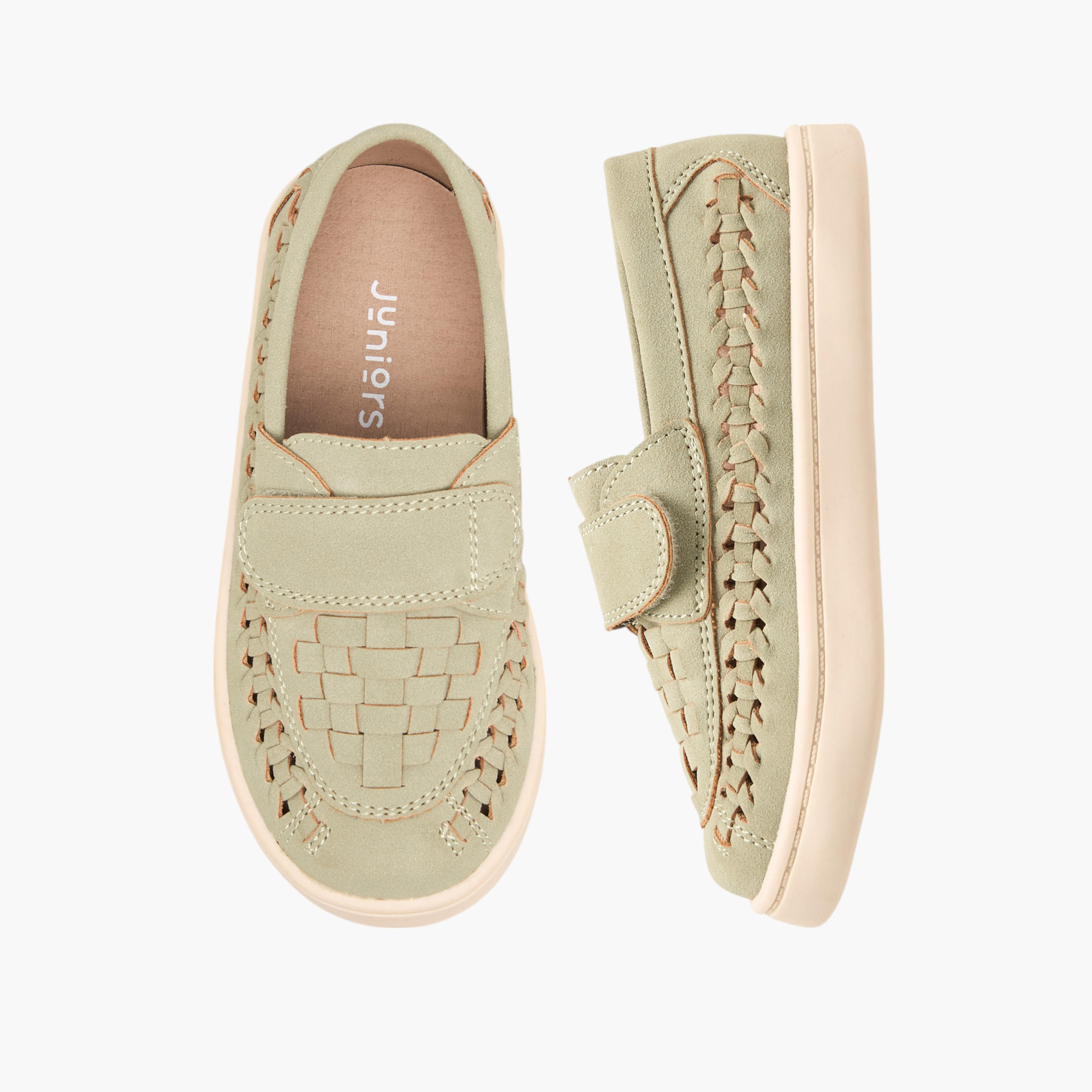 Barefeet Weave Textured Loafers with Hook and Loop Closure-boys-shoes-loafers-image-1