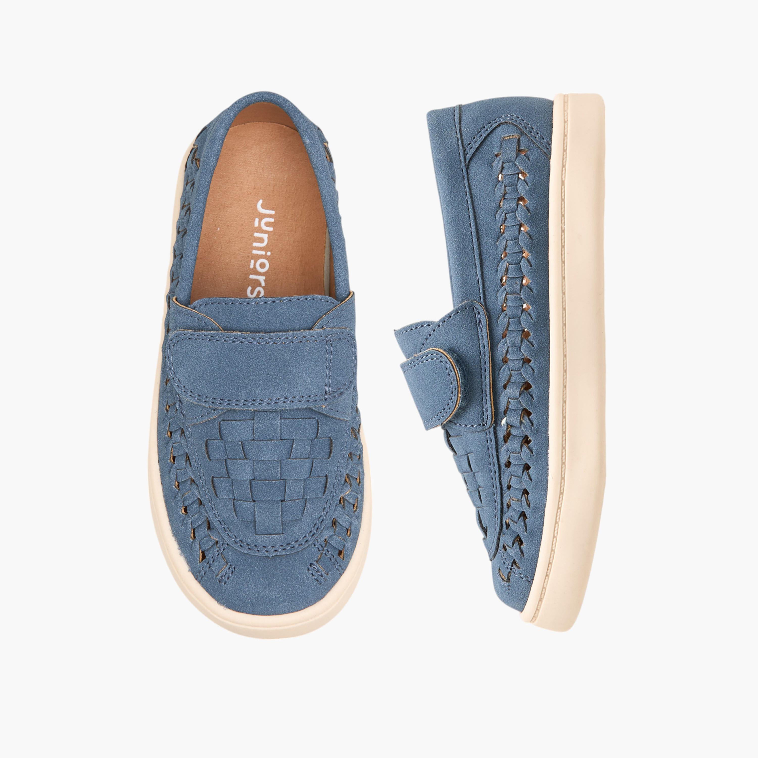 Barefeet Weave Textured Loafers with Hook and Loop Closure-boys-shoes-loafers-image-1