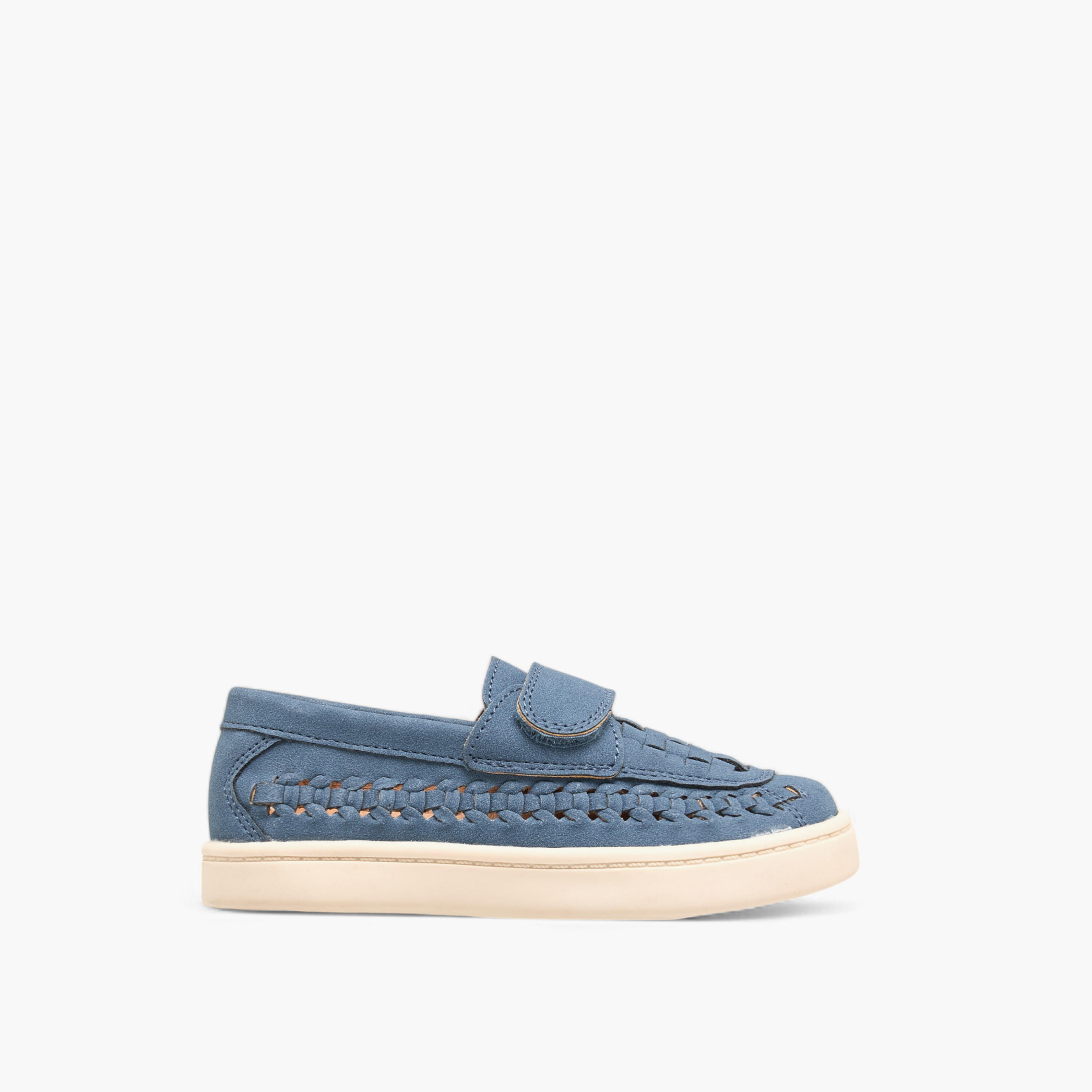 Barefeet Weave Textured Loafers with Hook and Loop Closure-boys-shoes-loafers-image-3