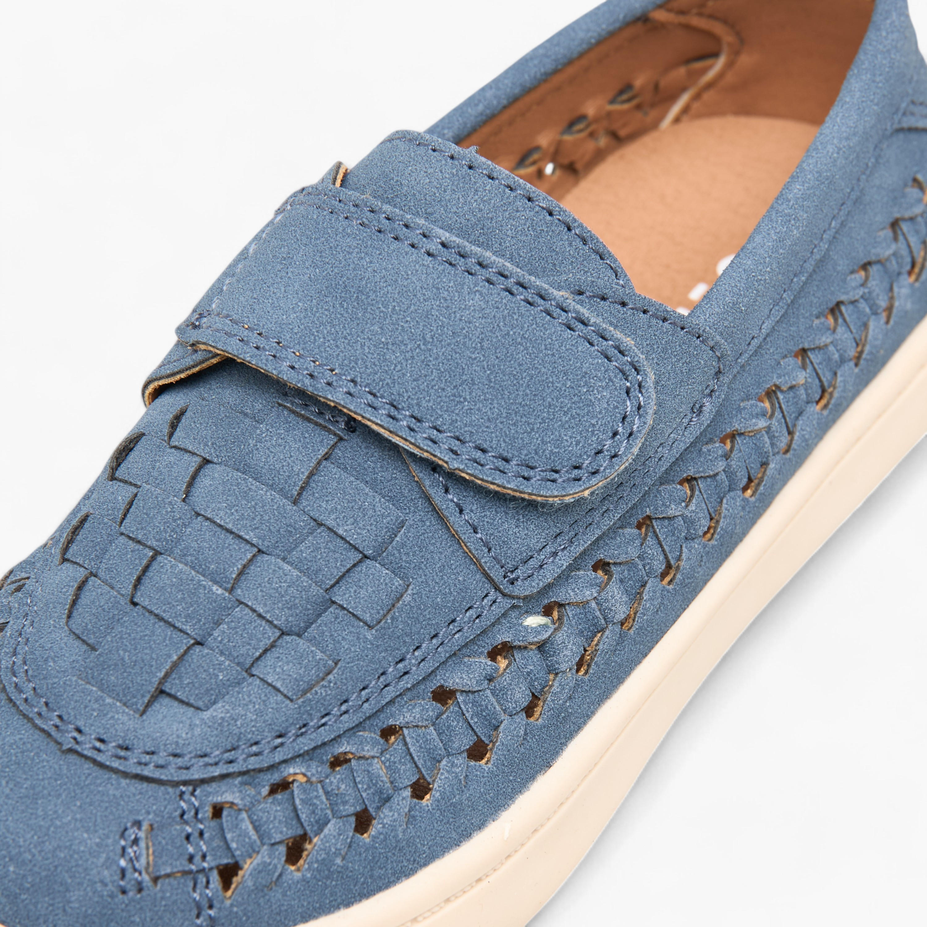 Barefeet Weave Textured Loafers with Hook and Loop Closure-boys-shoes-loafers-image-4