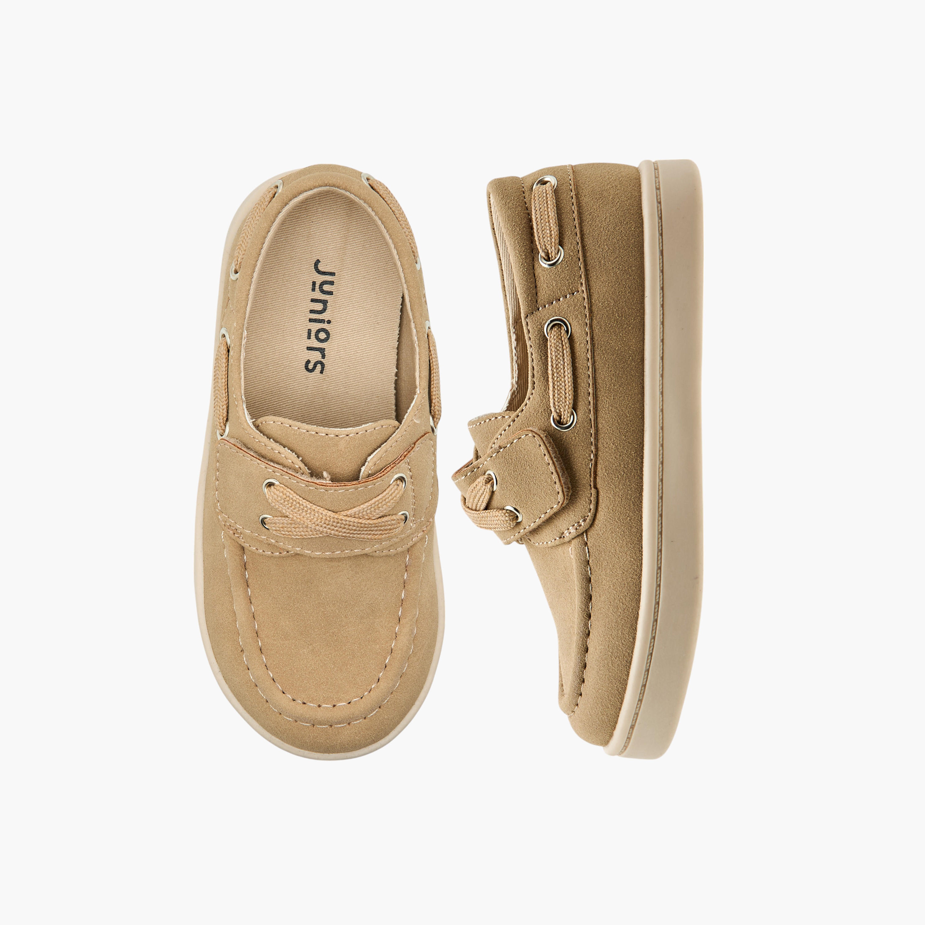 Juniors Lace Detail Loafers with Hook and Loop Closure-boys-shoes-loafers-image-1
