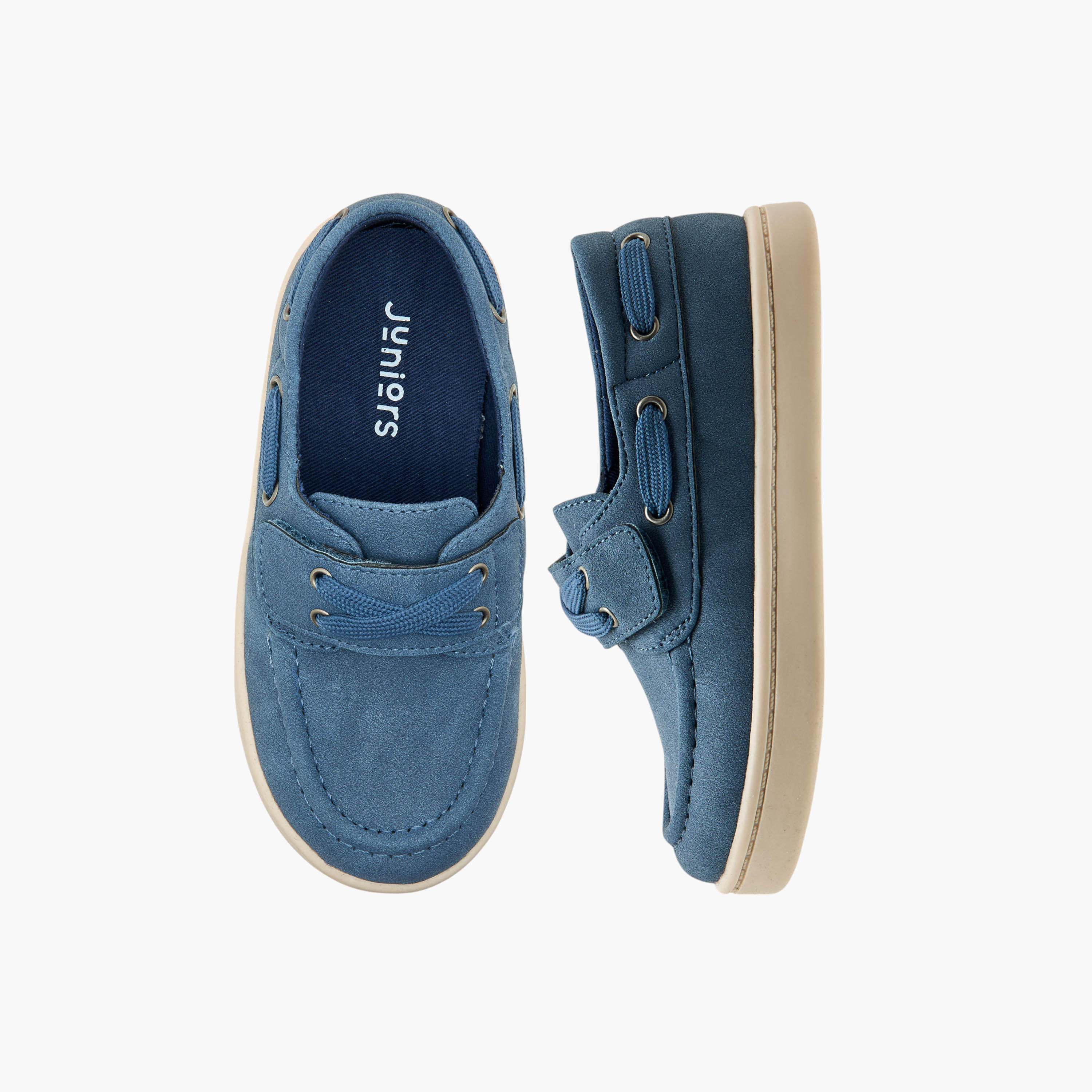 Juniors Lace Detail Loafers with Hook and Loop Closure-boys-shoes-loafers-image-1