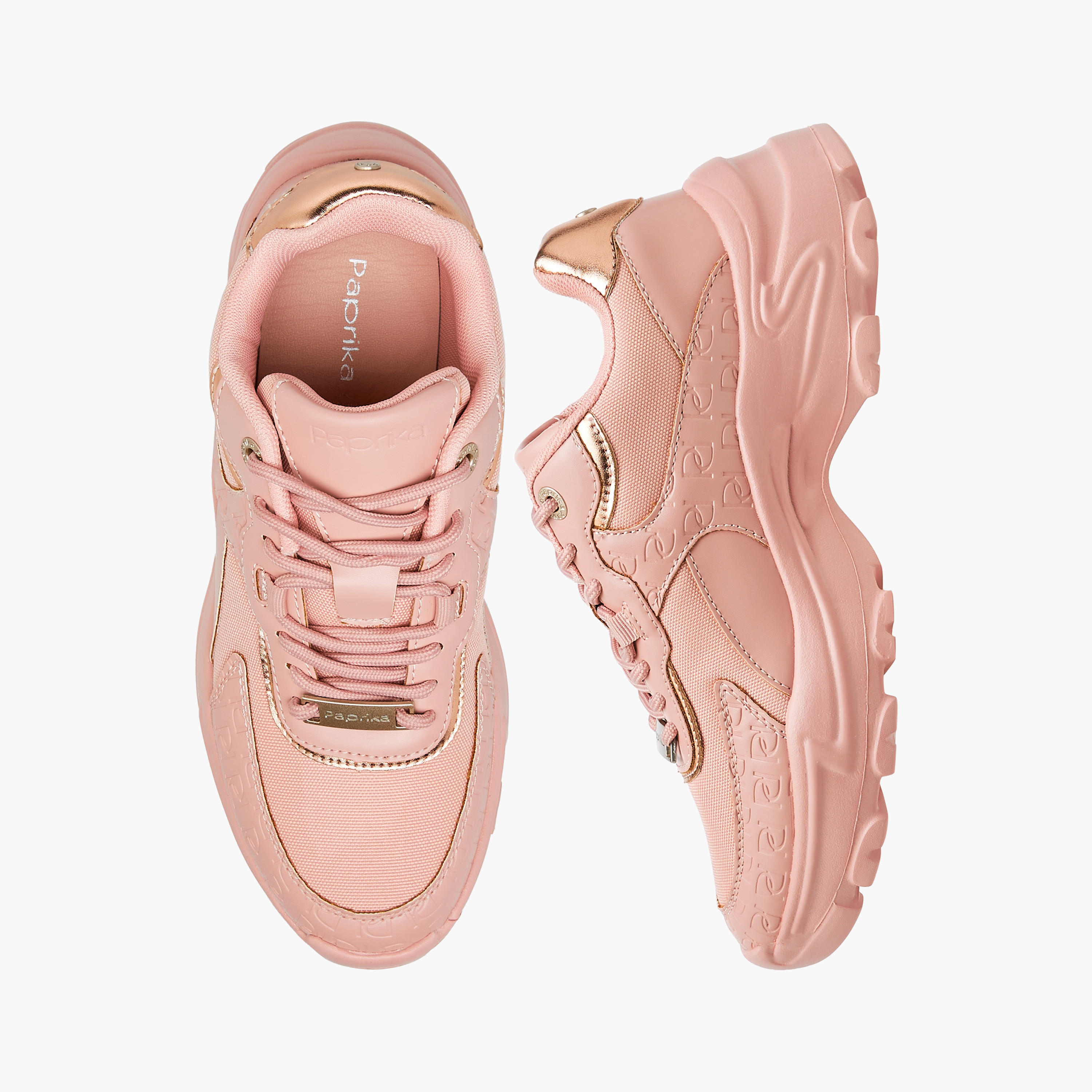 Paprika Monogram Embossed Sneakers with Lace-Up Closure-women-shoes-sneakers-image-1